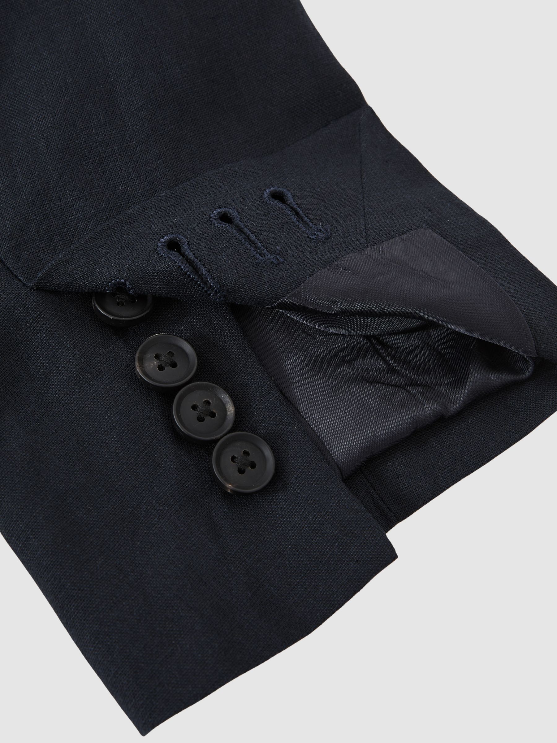 Linen Double-Breasted Suit Slim-Fit Blazer in Navy - Image 7 of 10