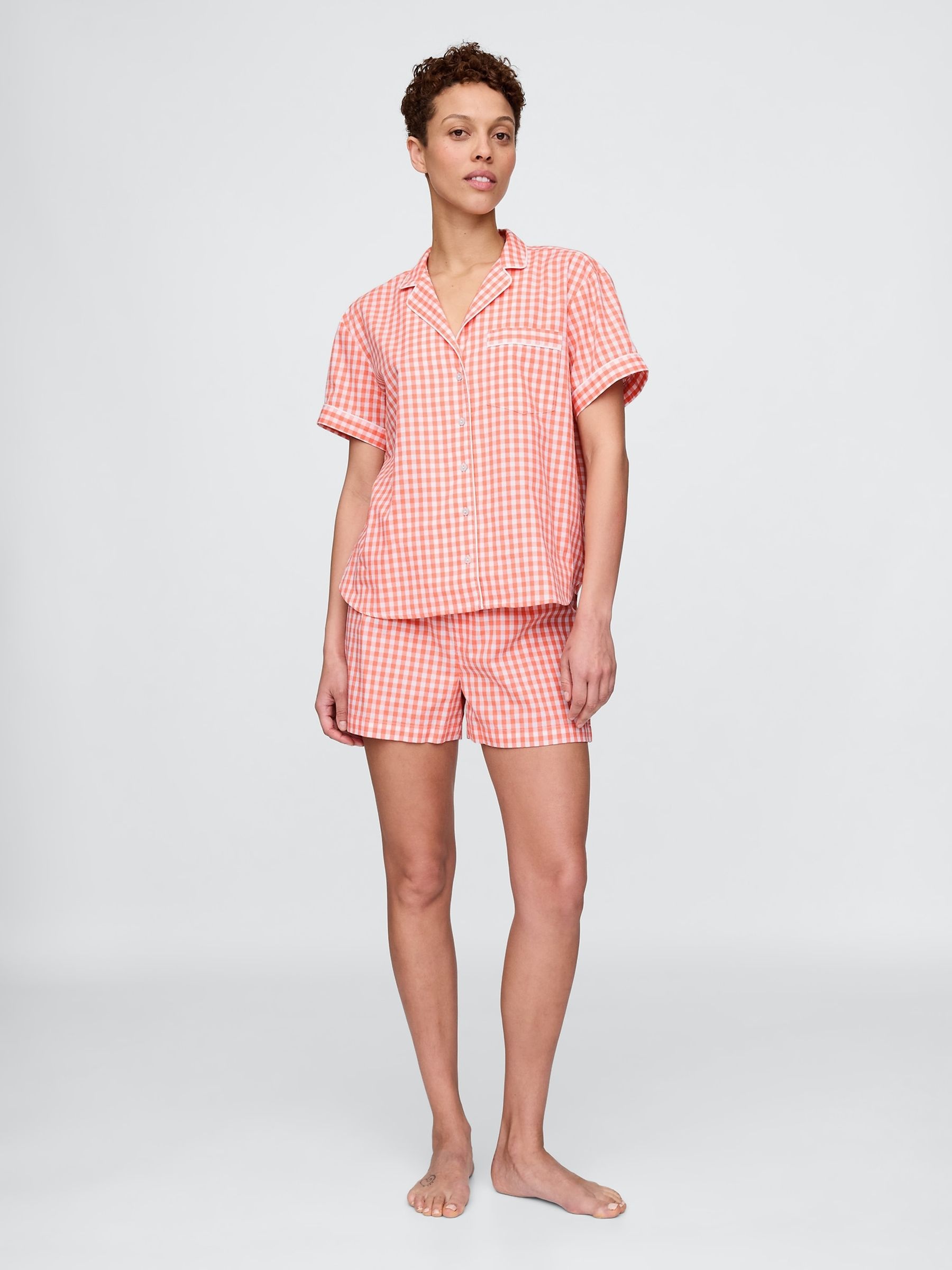Red Short Sleeve Short Sleeve Poplin Gingham Pyjama Shirt - Image 3 of 4