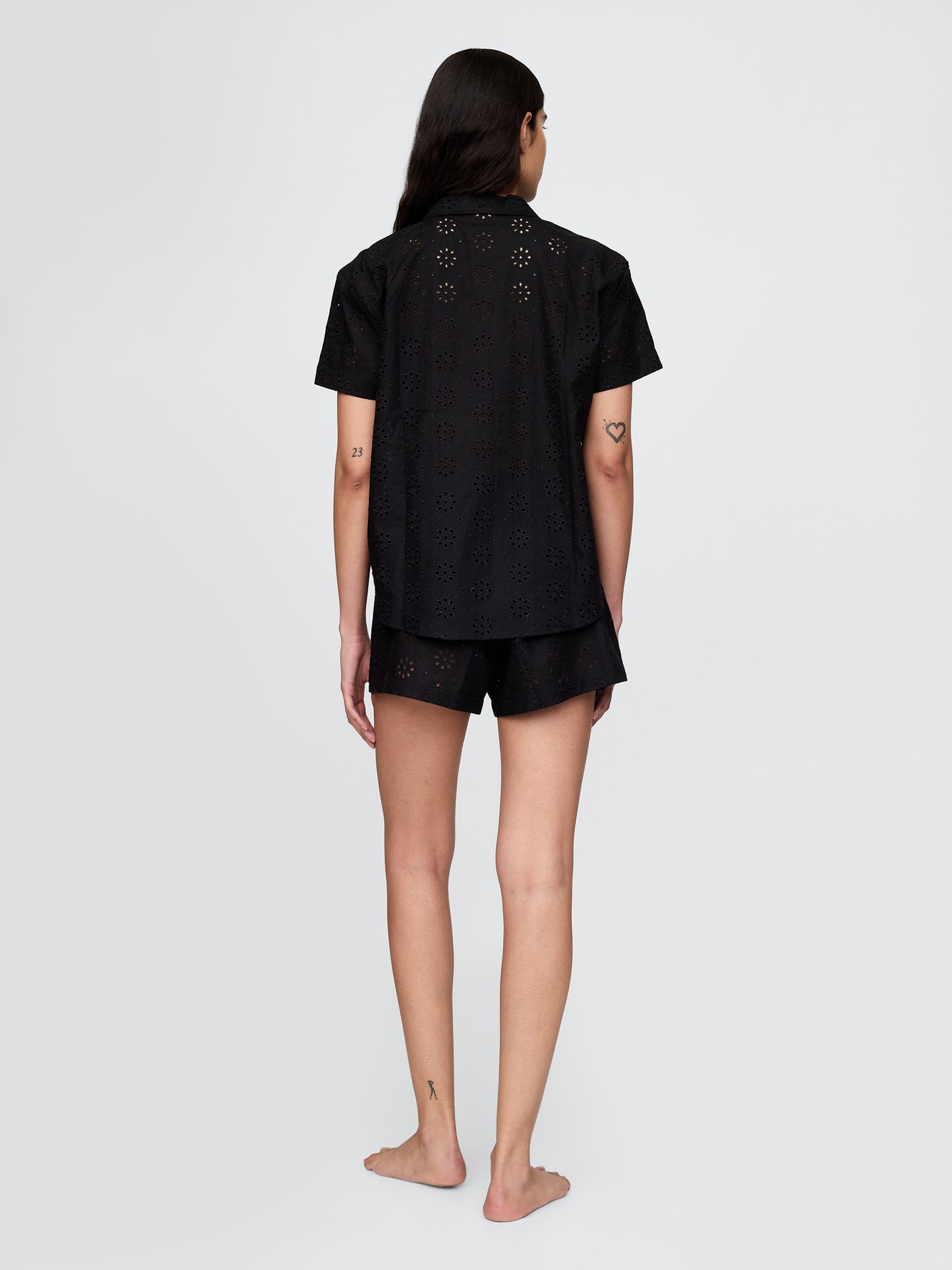 Black Eyelet Poplin Pyjama Boxer Shorts - Image 2 of 3