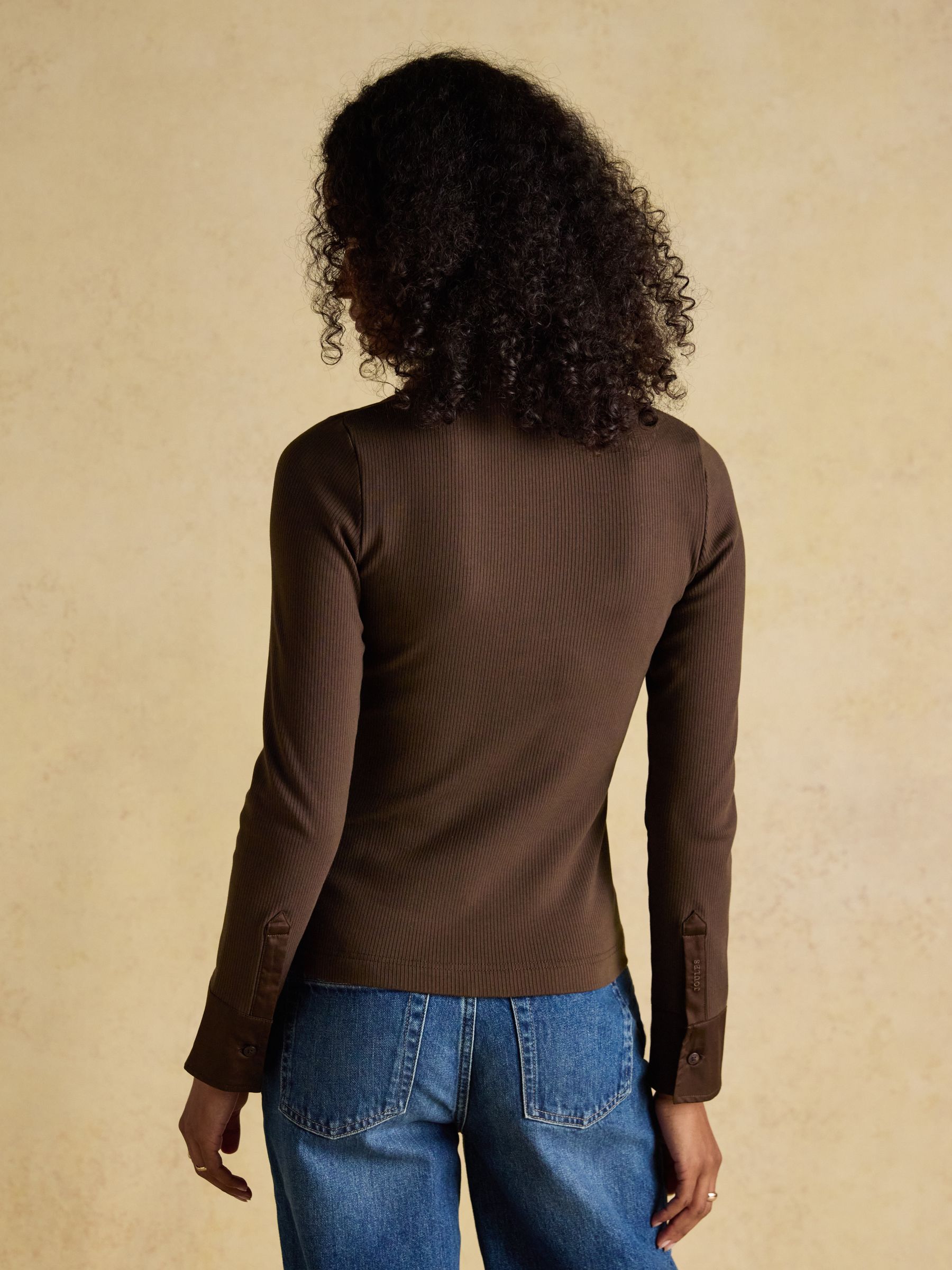 Anita Chocolate Brown Cotton-Rich Long Sleeve Ribbed Jersey Shirt - Image 2 of 9