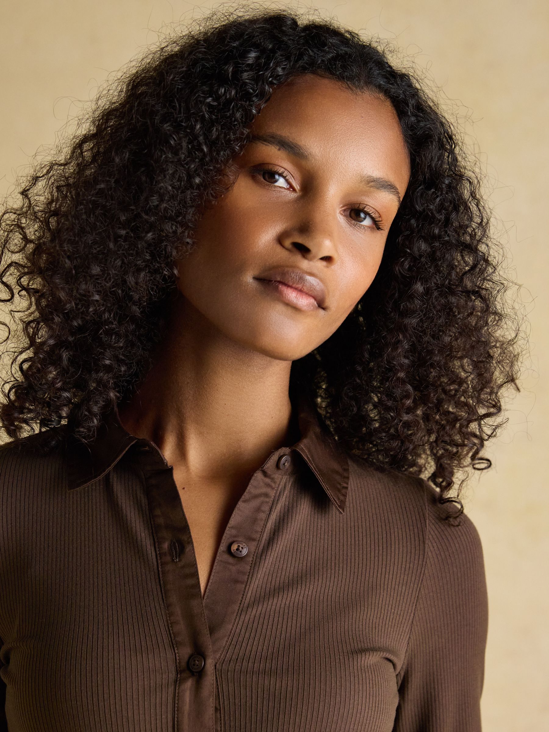 Anita Chocolate Brown Cotton-Rich Long Sleeve Ribbed Jersey Shirt - Image 5 of 9