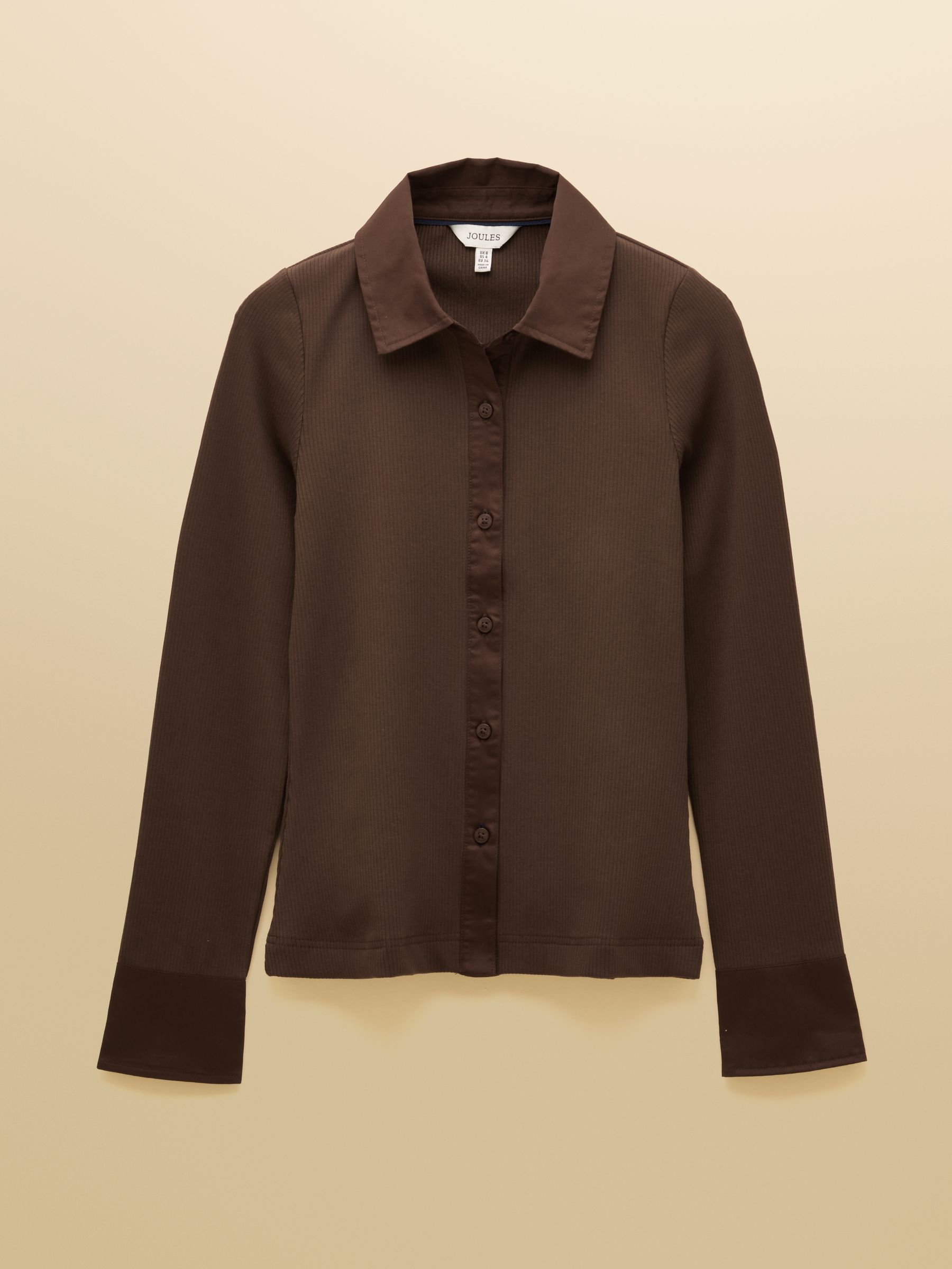 Anita Chocolate Brown Cotton-Rich Long Sleeve Ribbed Jersey Shirt - Image 9 of 9