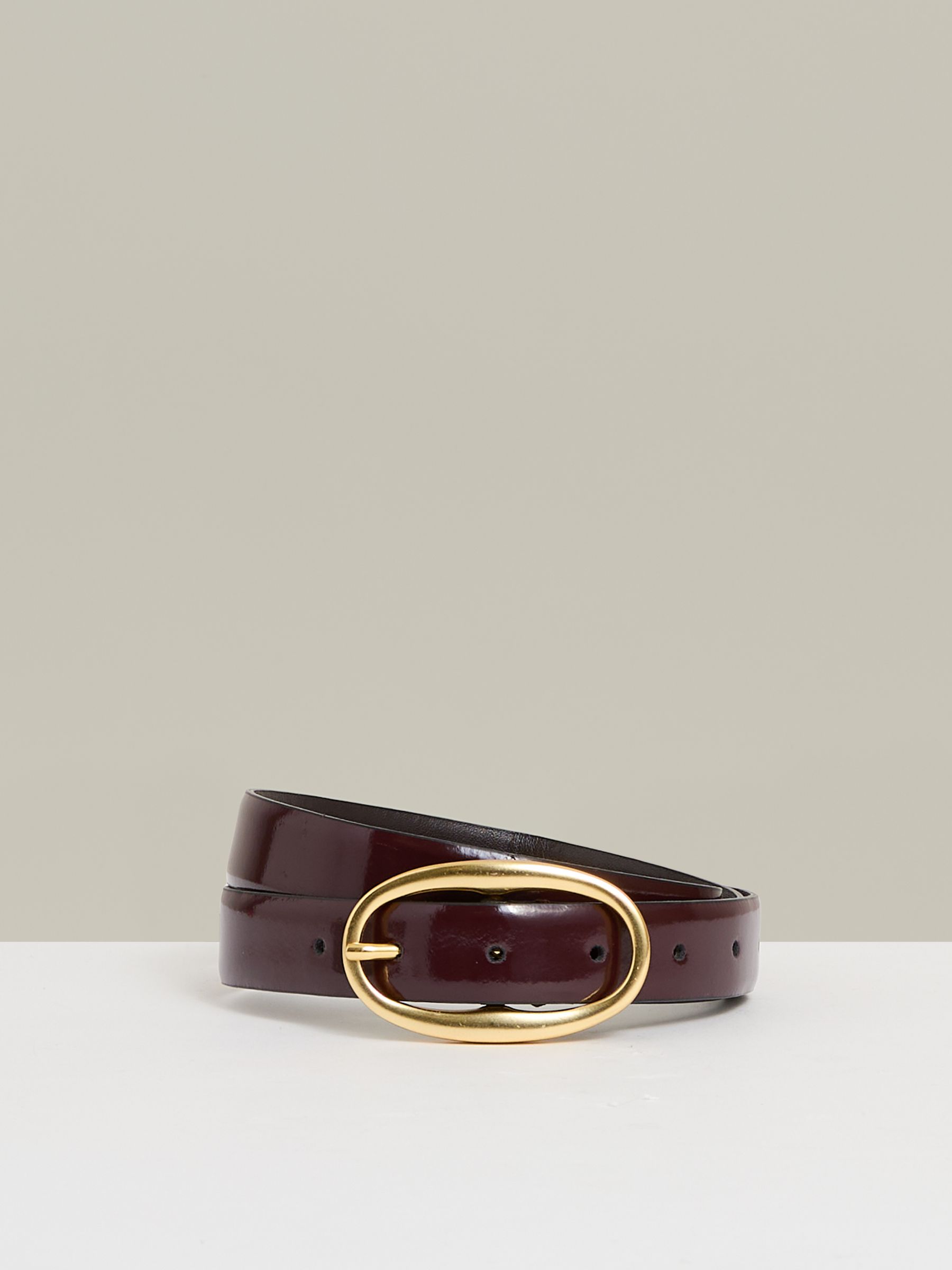 Patent-Leather Oval-Buckle Belt in Oxblood - Image 1 of 4
