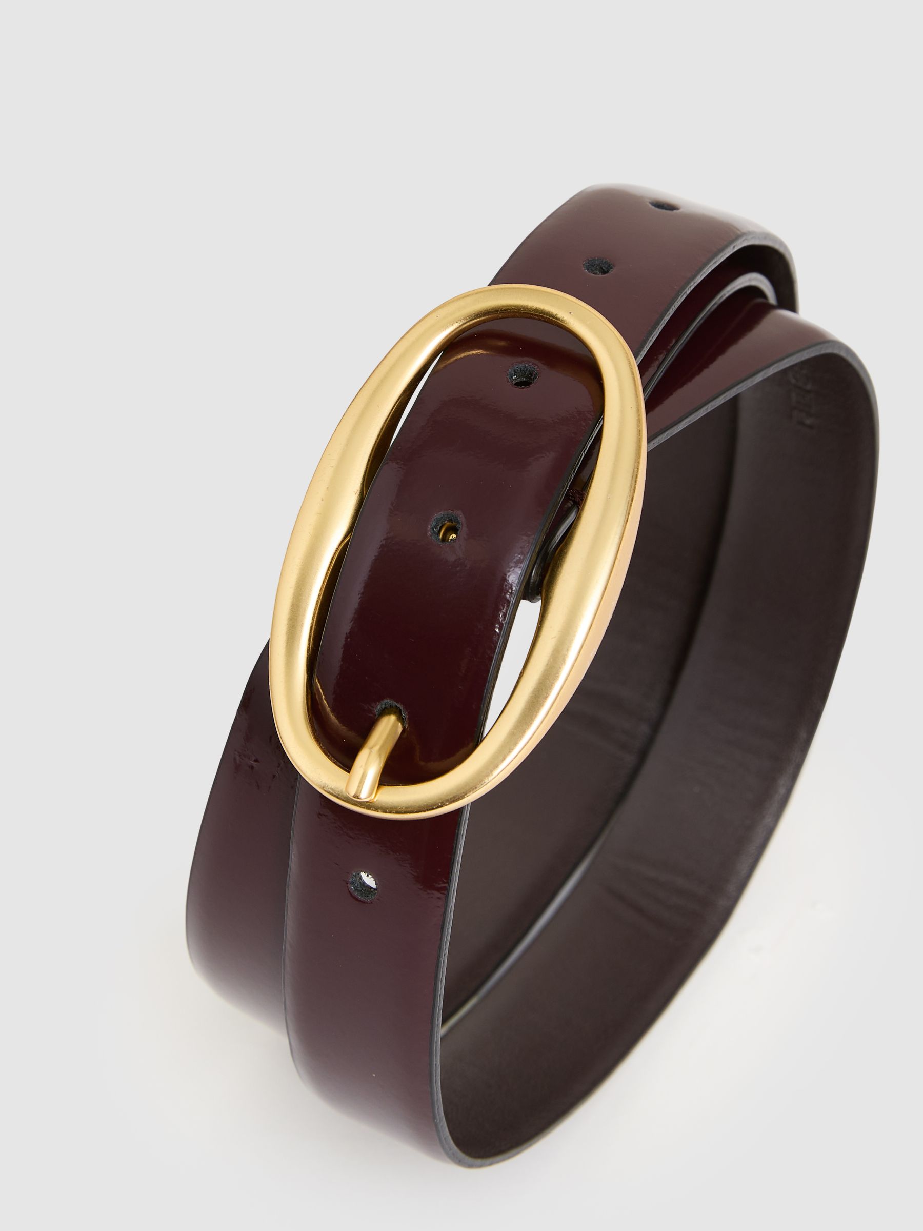 Patent-Leather Oval-Buckle Belt in Oxblood - Image 4 of 4