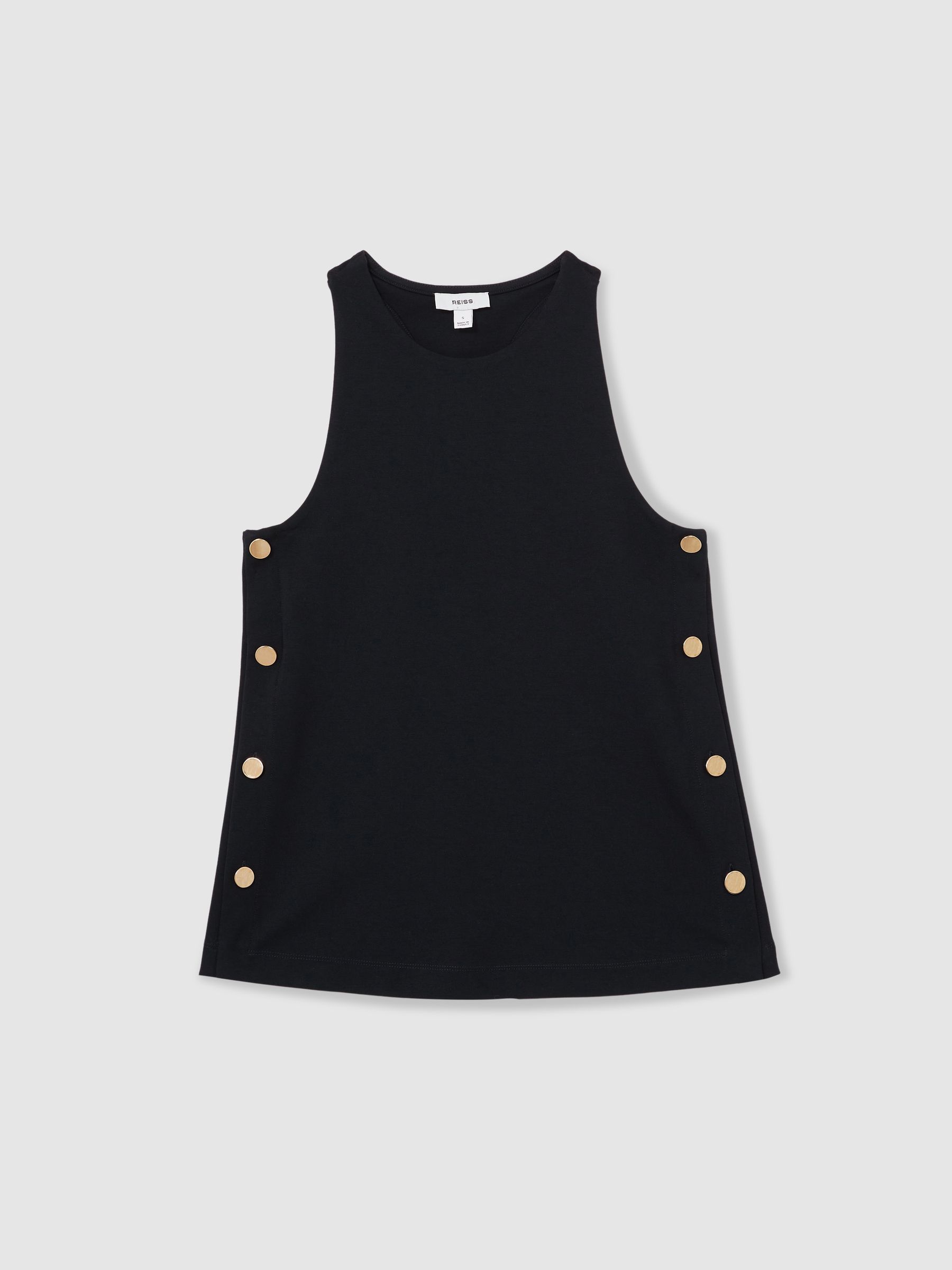 Button Side Sleeveless Top in Navy - Image 2 of 6