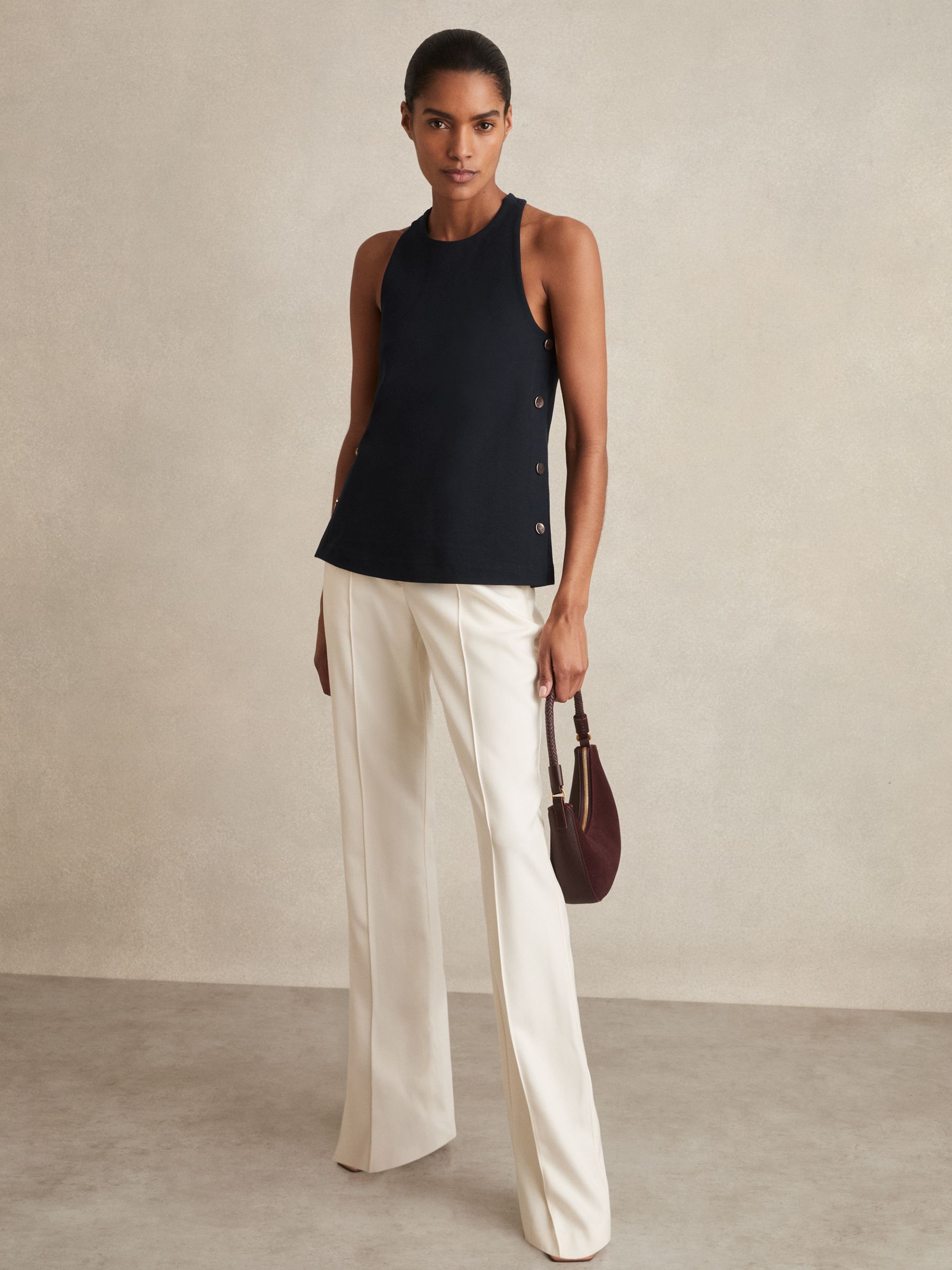 Button Side Sleeveless Top in Navy - Image 3 of 6