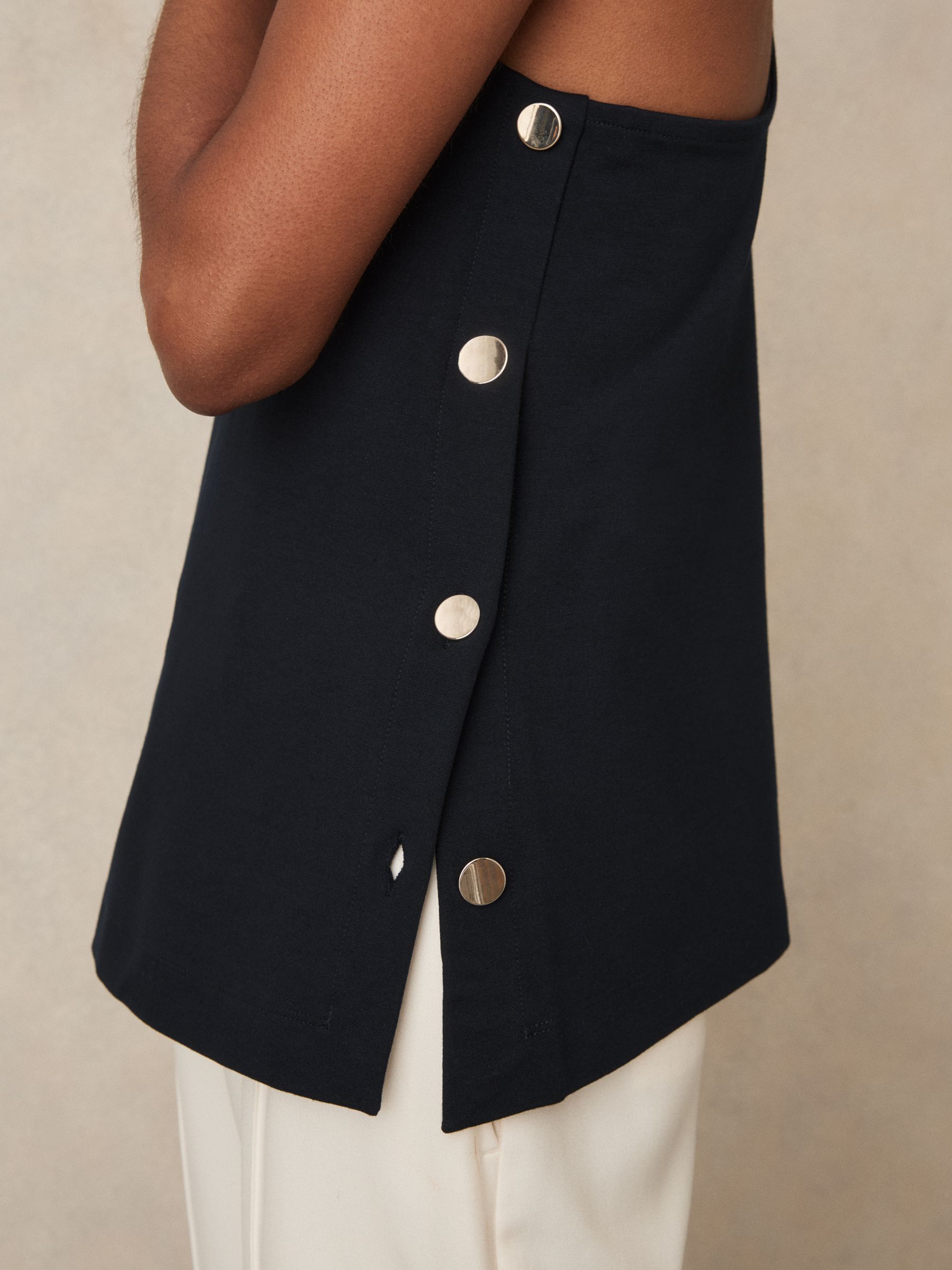 Button Side Sleeveless Top in Navy - Image 4 of 6