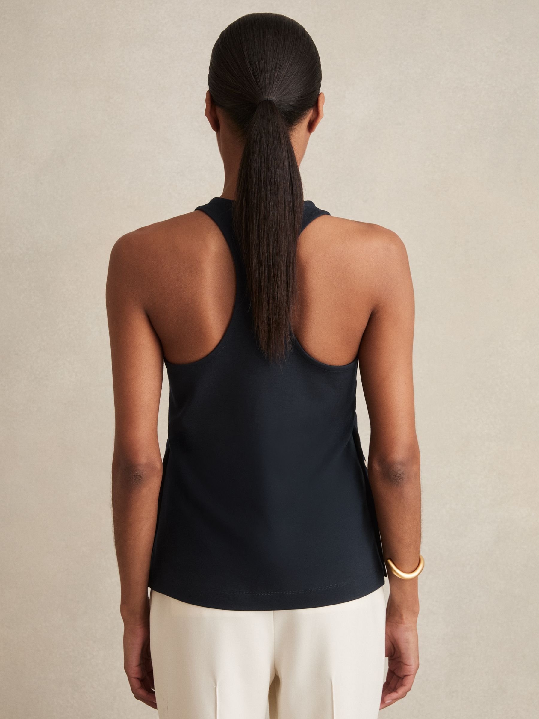 Button Side Sleeveless Top in Navy - Image 5 of 6
