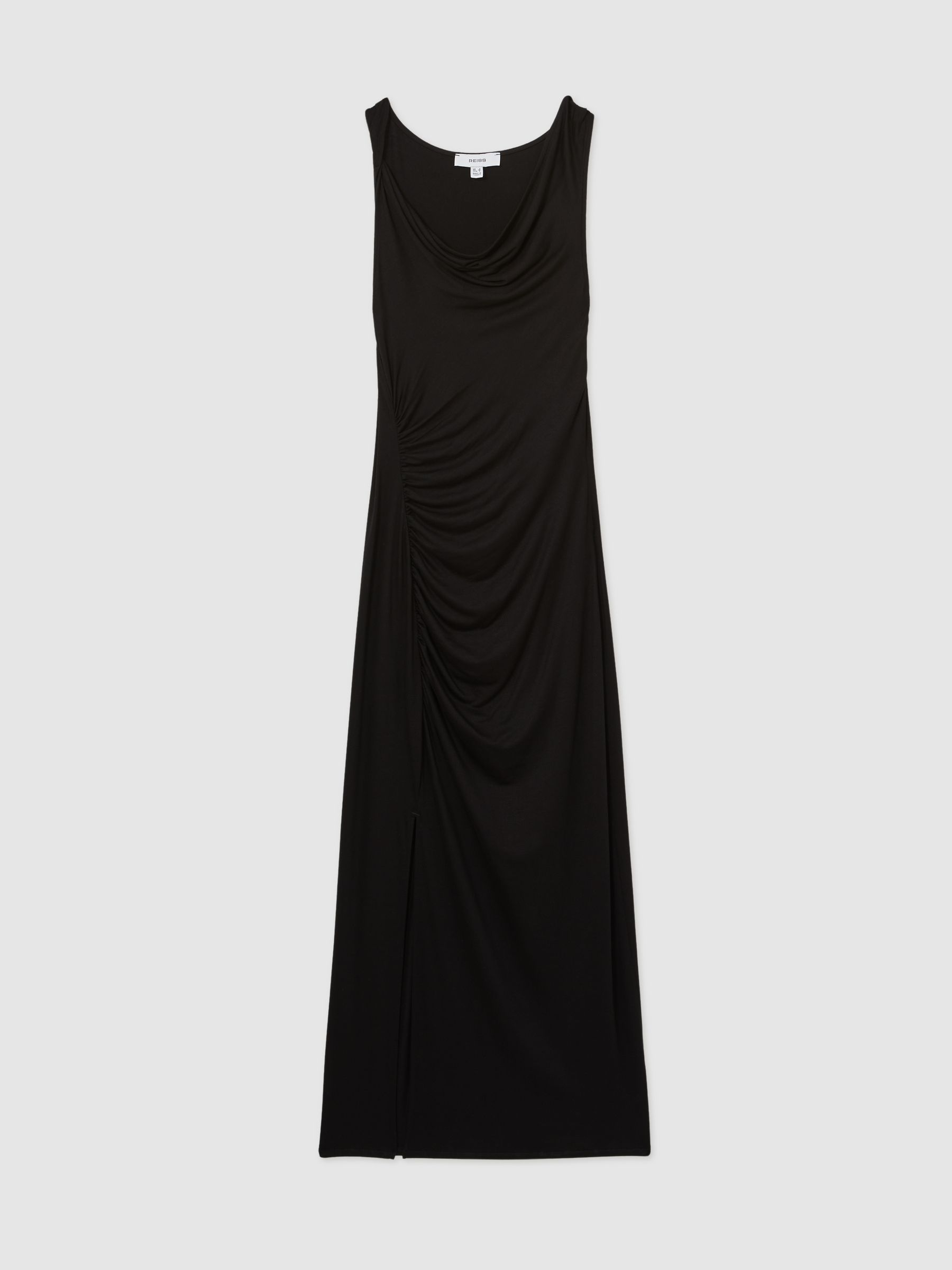 Cowl-Neck Ruched Jersey Midi Dress in Black - Image 2 of 6