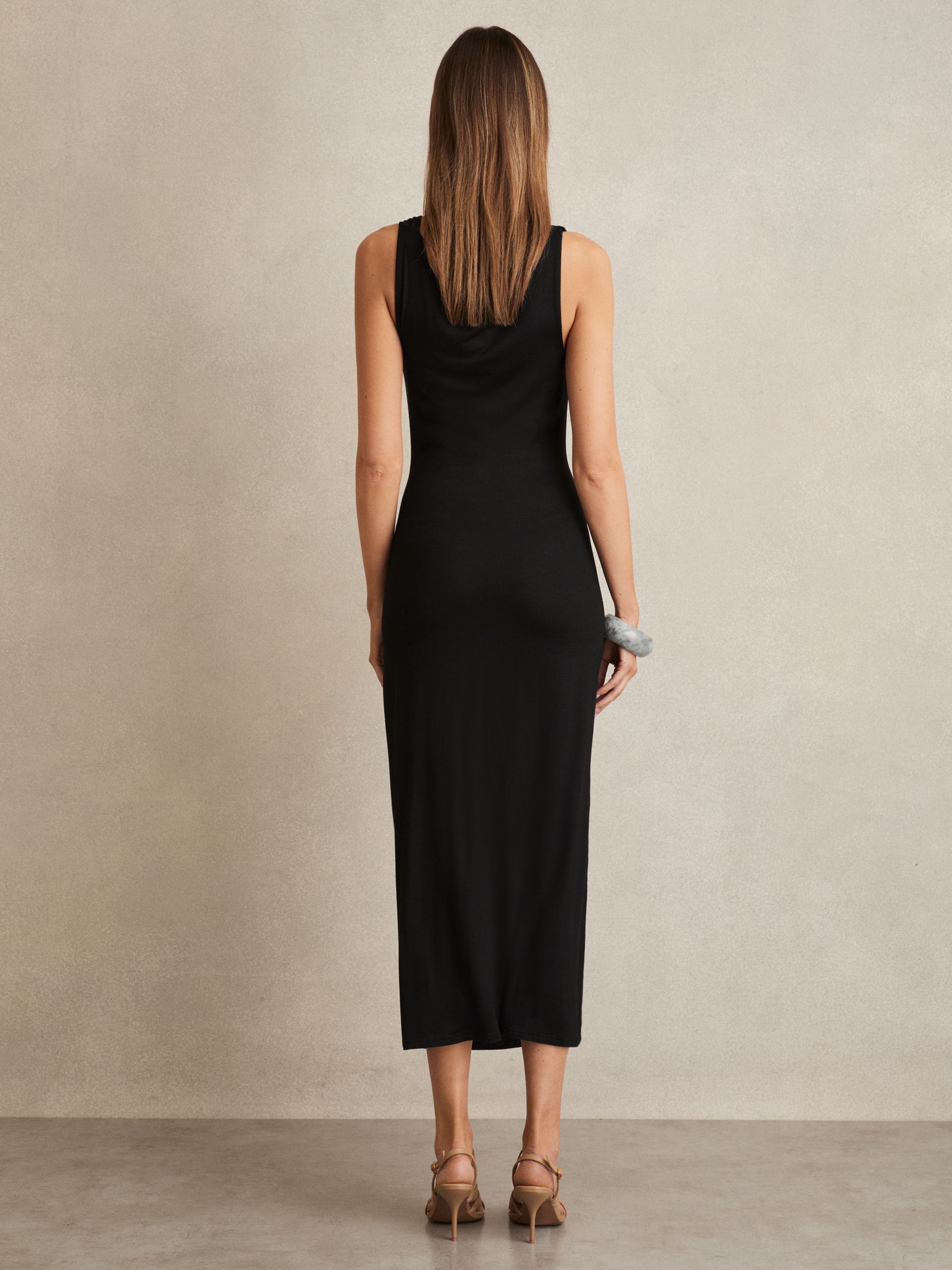 Cowl-Neck Ruched Jersey Midi Dress in Black - image 5