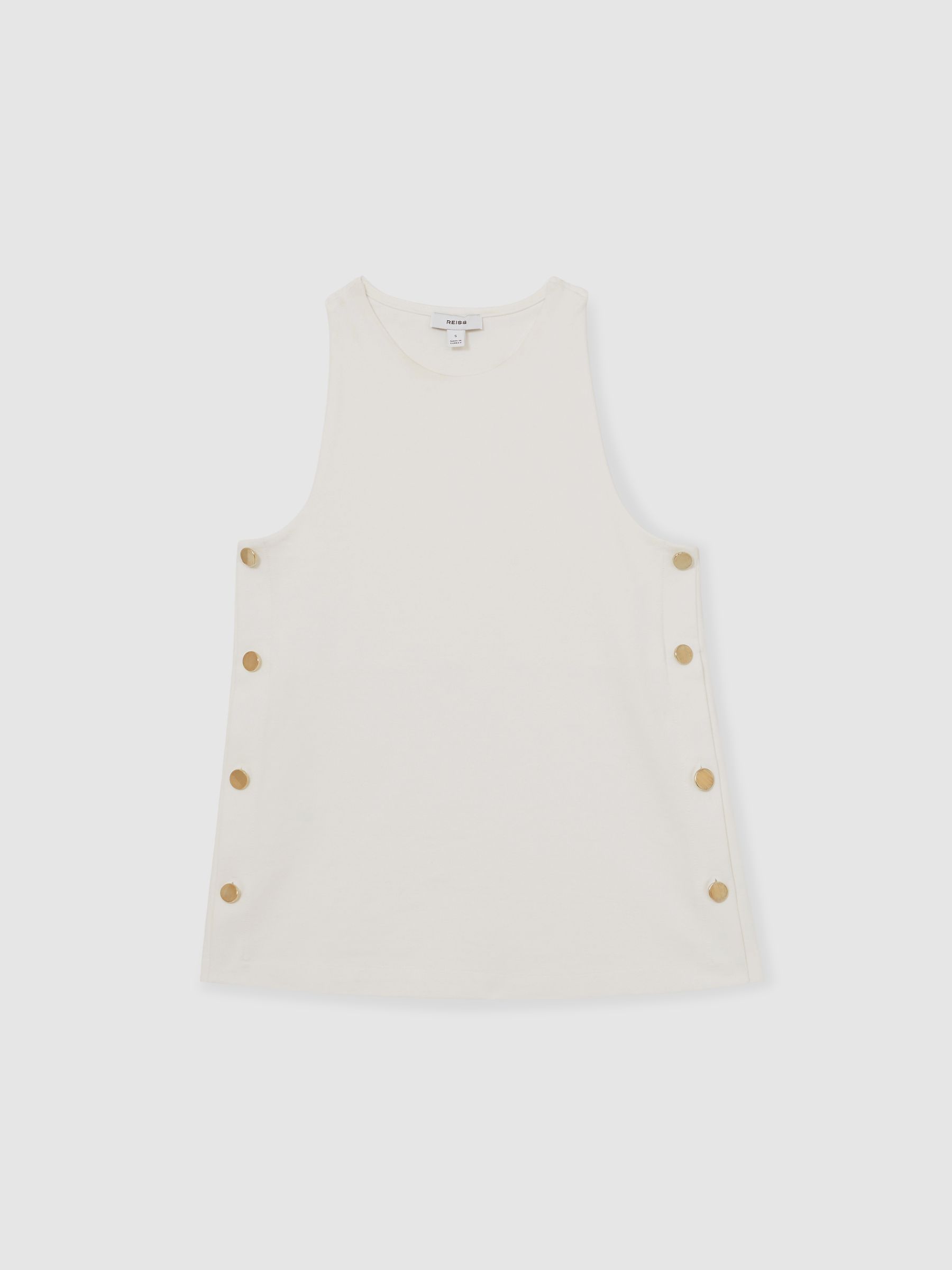 Button Side Sleeveless Top in Ivory - Image 2 of 6