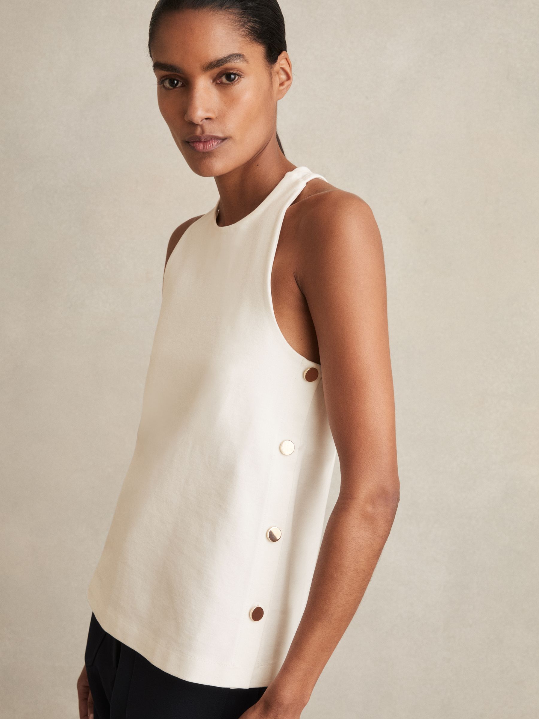 Button Side Sleeveless Top in Ivory - Image 3 of 6