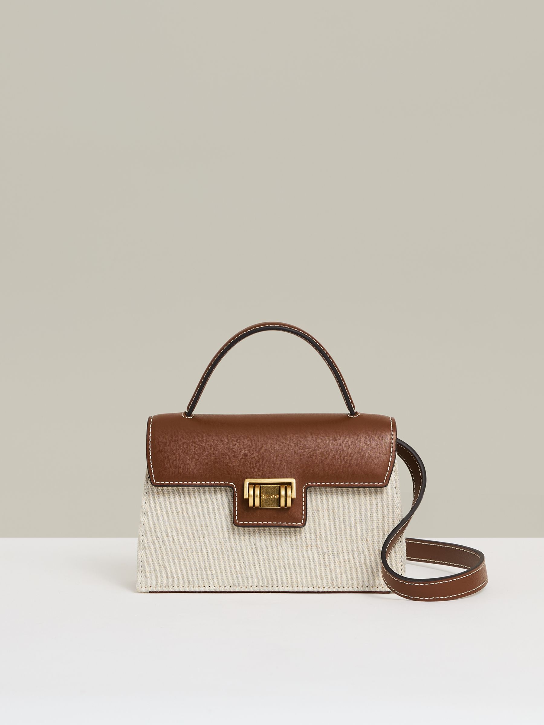 Linen Canvas Top Handle Bag in Neutral - Image 1 of 5