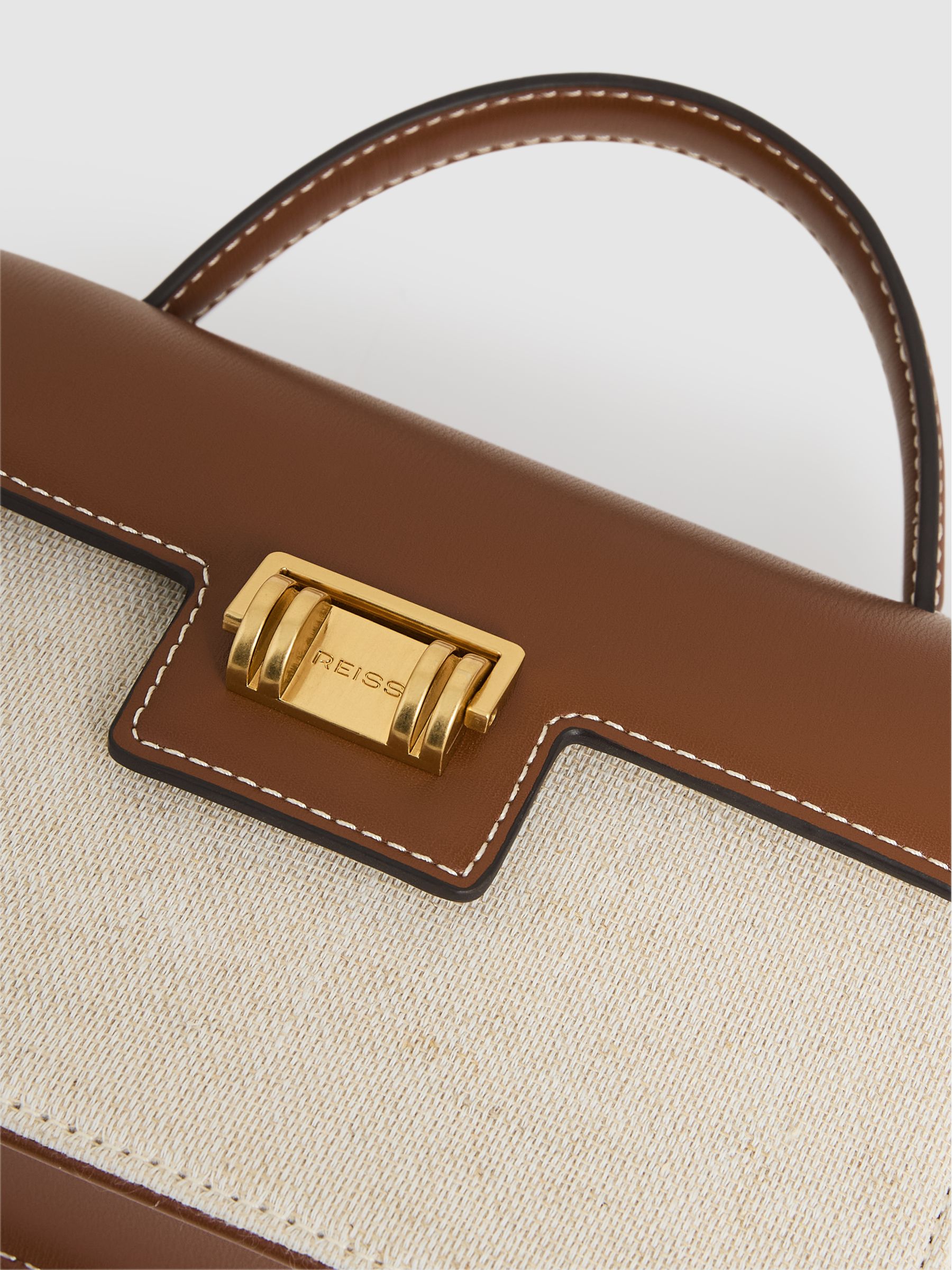 Linen Canvas Top Handle Bag in Neutral - Image 5 of 5