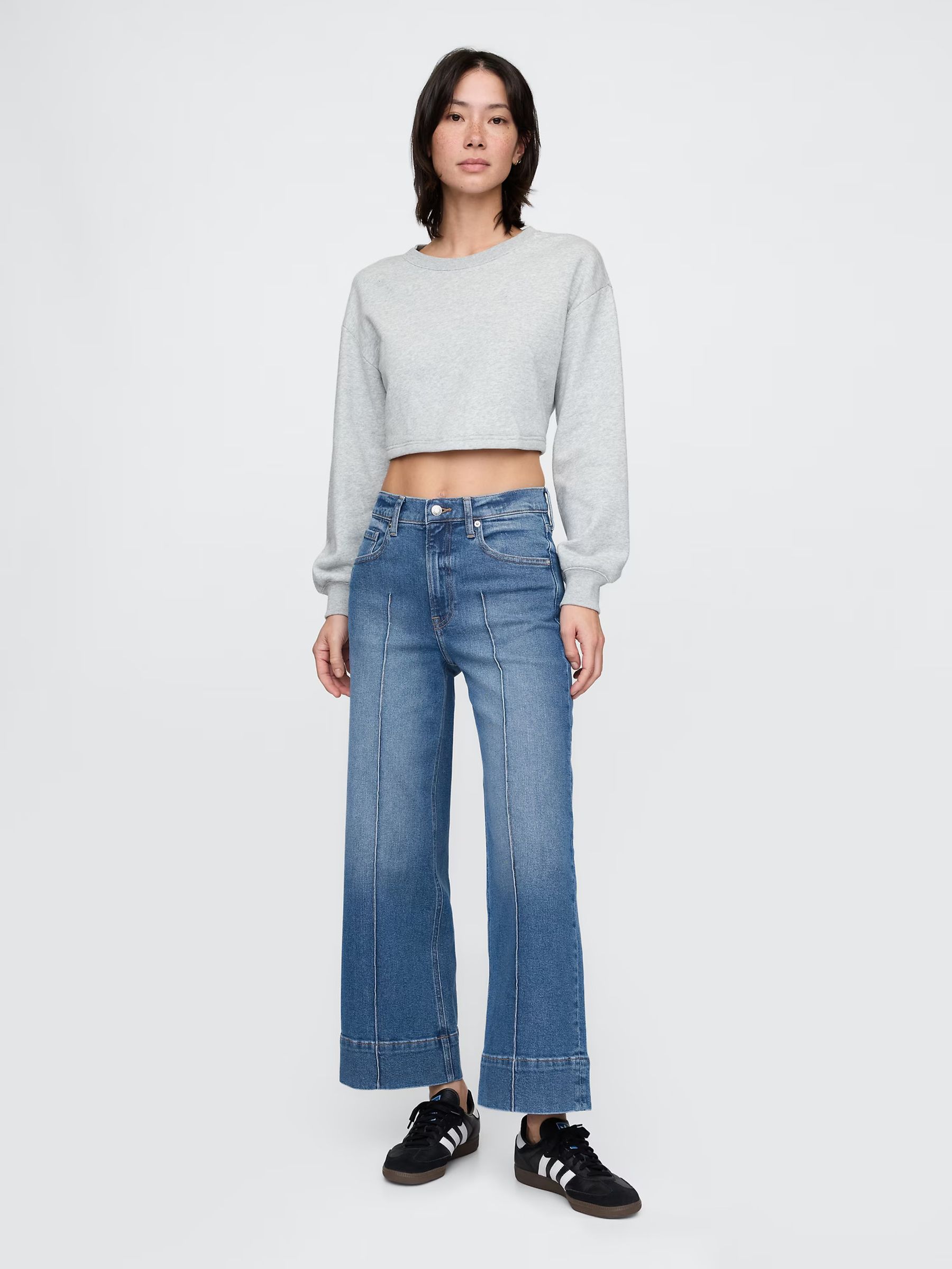 Blue High Waisted Stride Wide Leg Ankle Jeans - Image 4 of 6