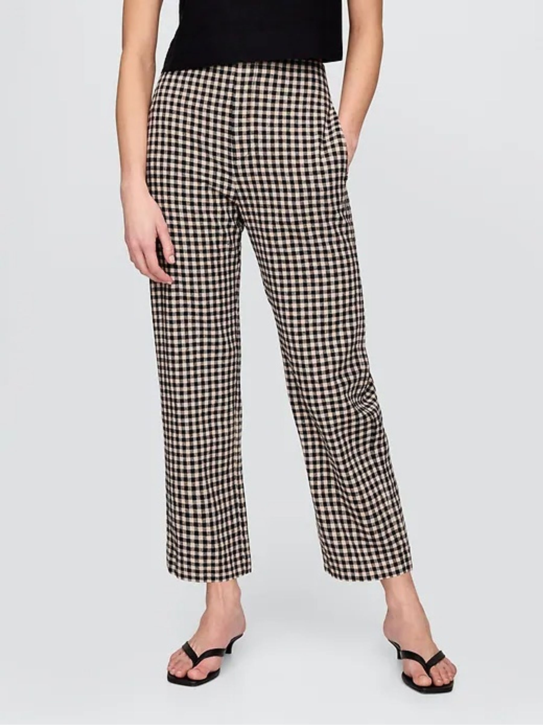 Black & Off White Gingham Straight Leg Heavyweight Linen-Blend Trousers - Image 2 of 11