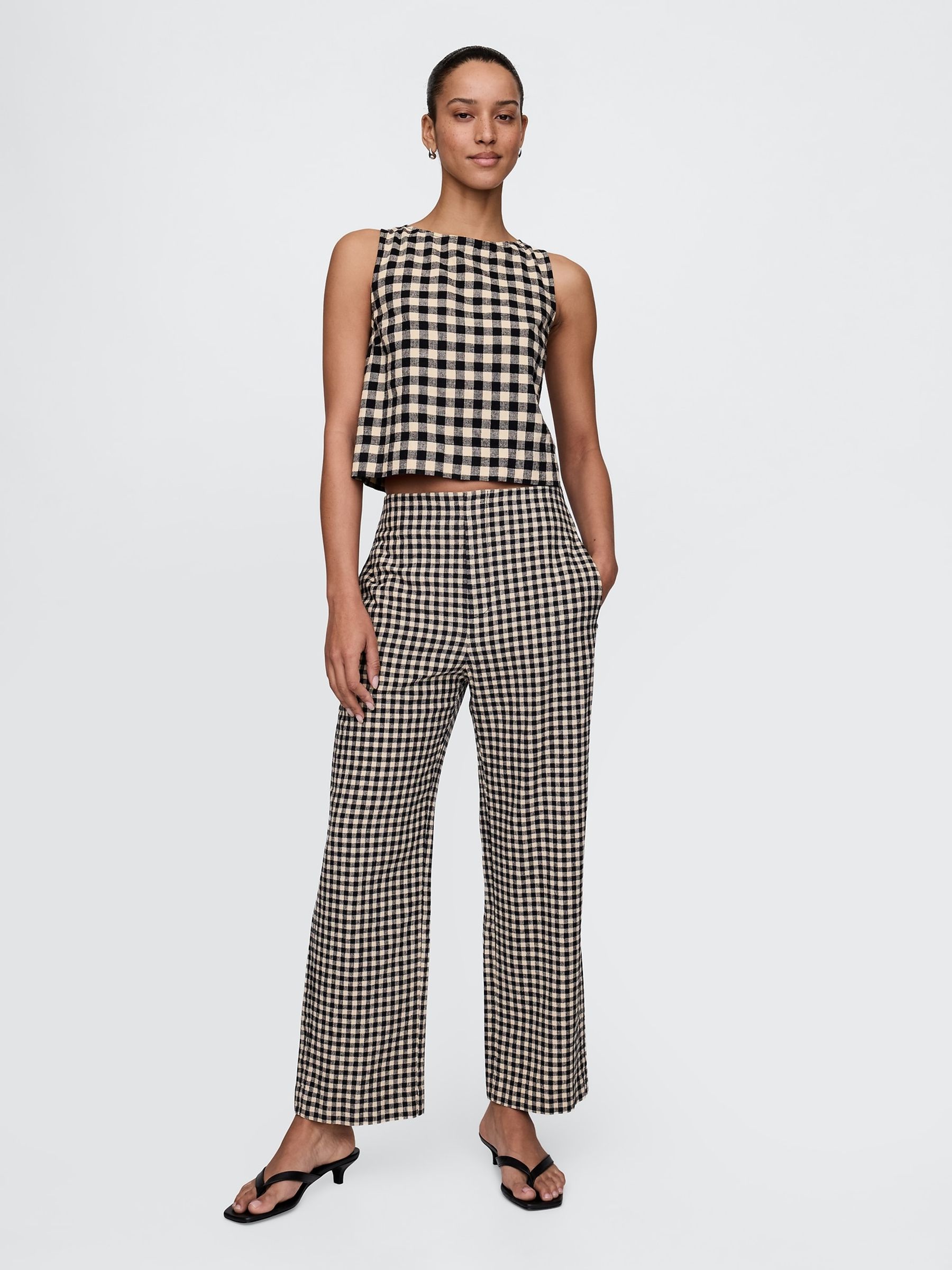 Black & Off White Gingham Straight Leg Heavyweight Linen-Blend Trousers - Image 5 of 11