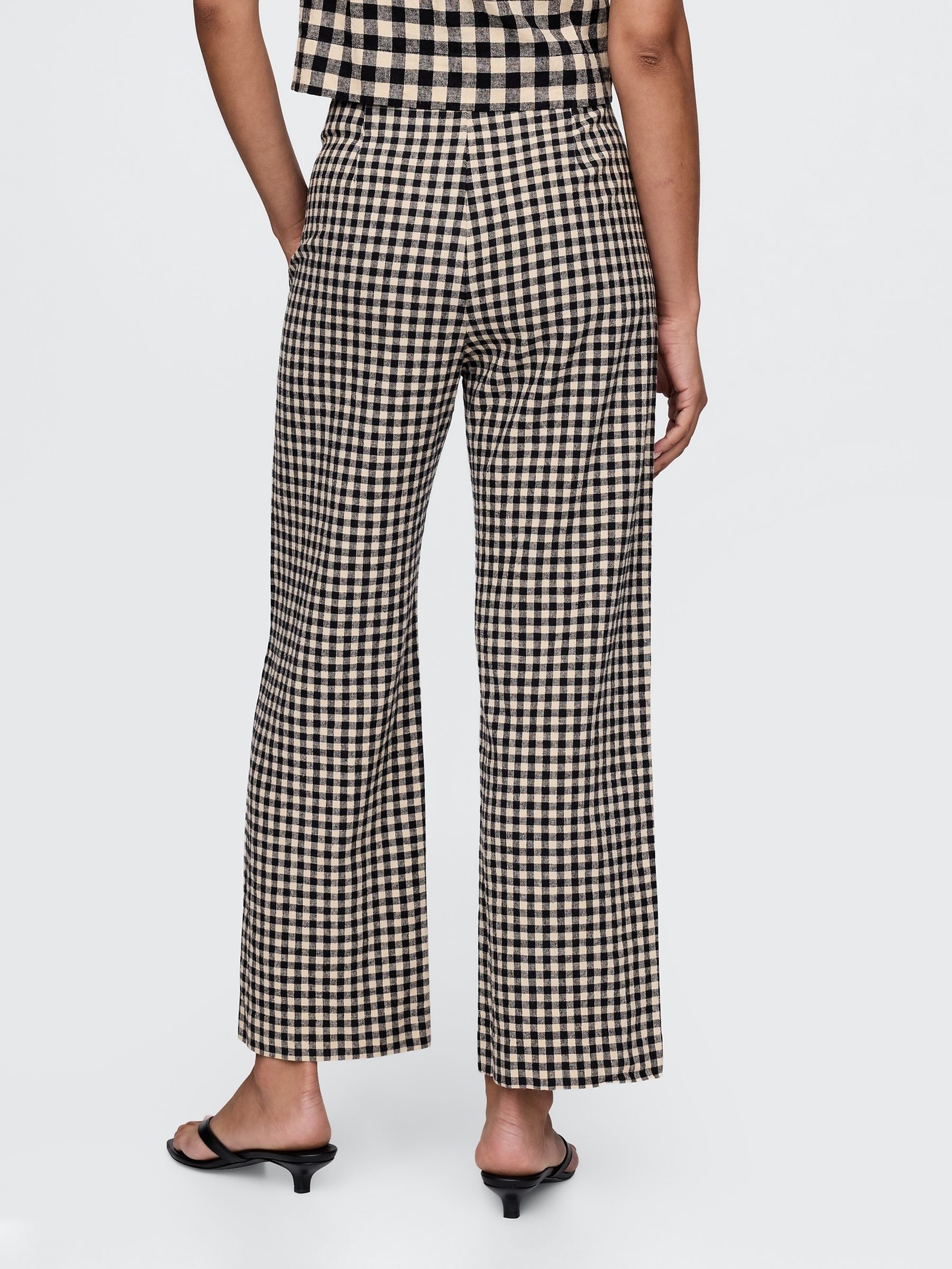 Black & Off White Gingham Straight Leg Heavyweight Linen-Blend Trousers - Image 7 of 11