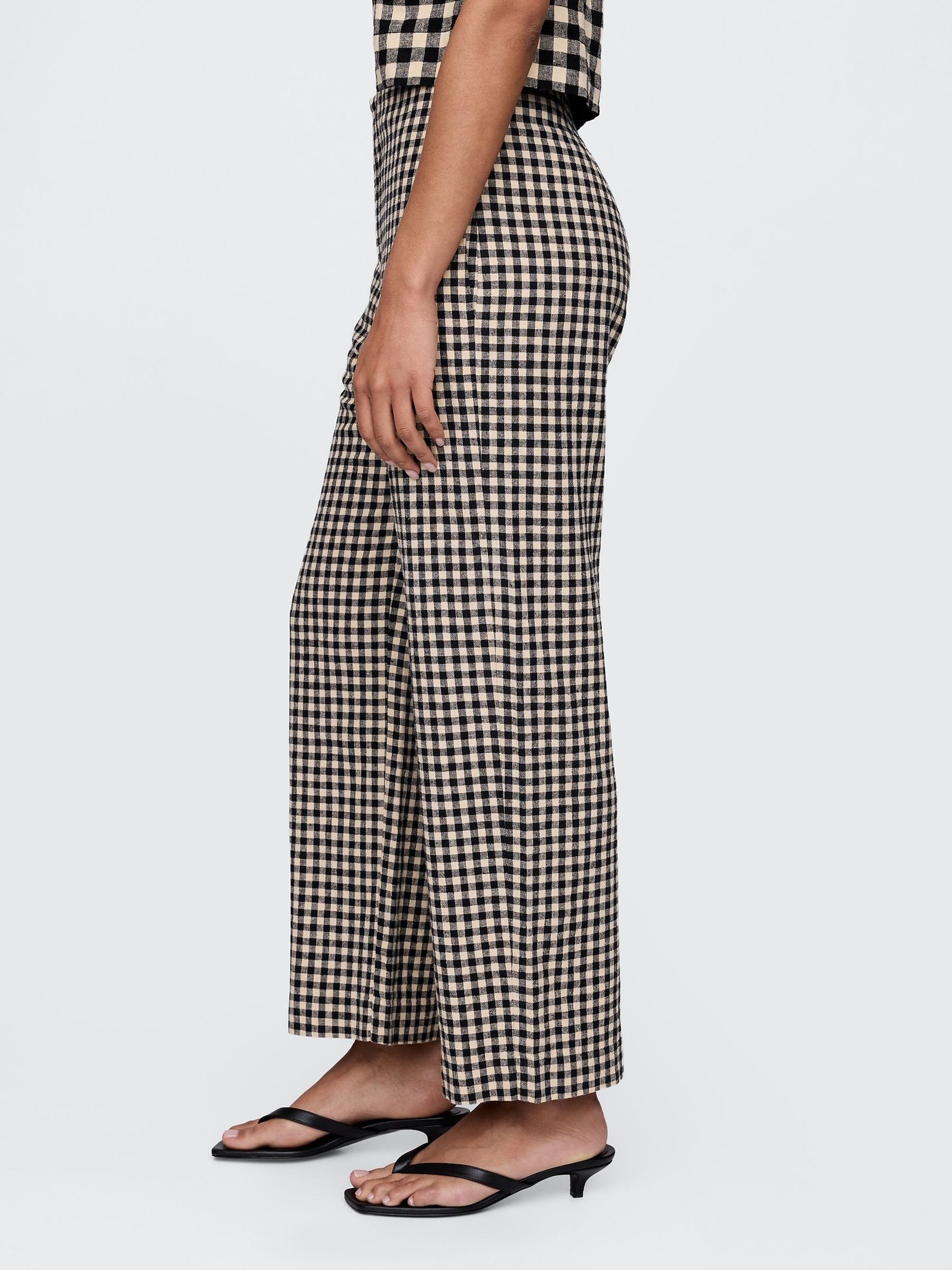 Black & Off White Gingham Straight Leg Heavyweight Linen-Blend Trousers - Image 8 of 11