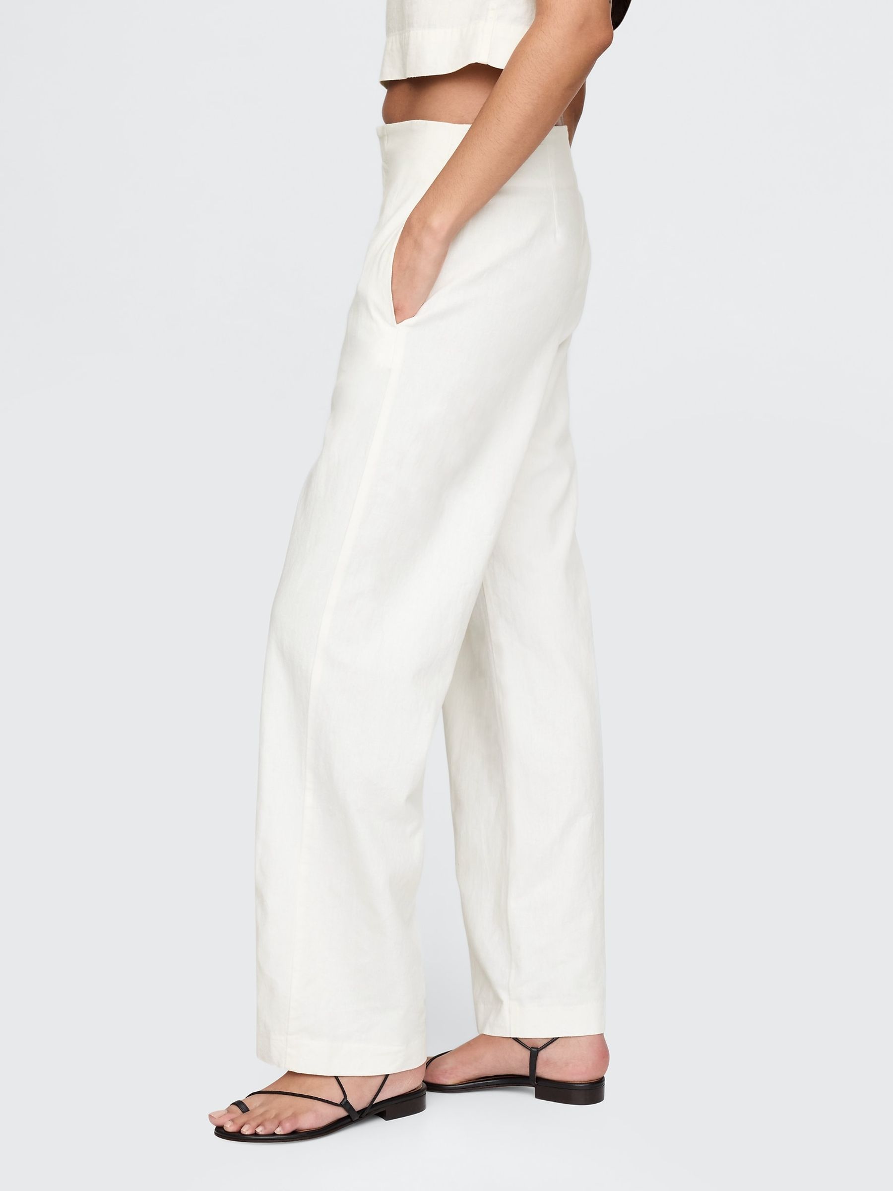 White Straight Leg Heavyweight Linen-Blend Trousers - Image 3 of 5