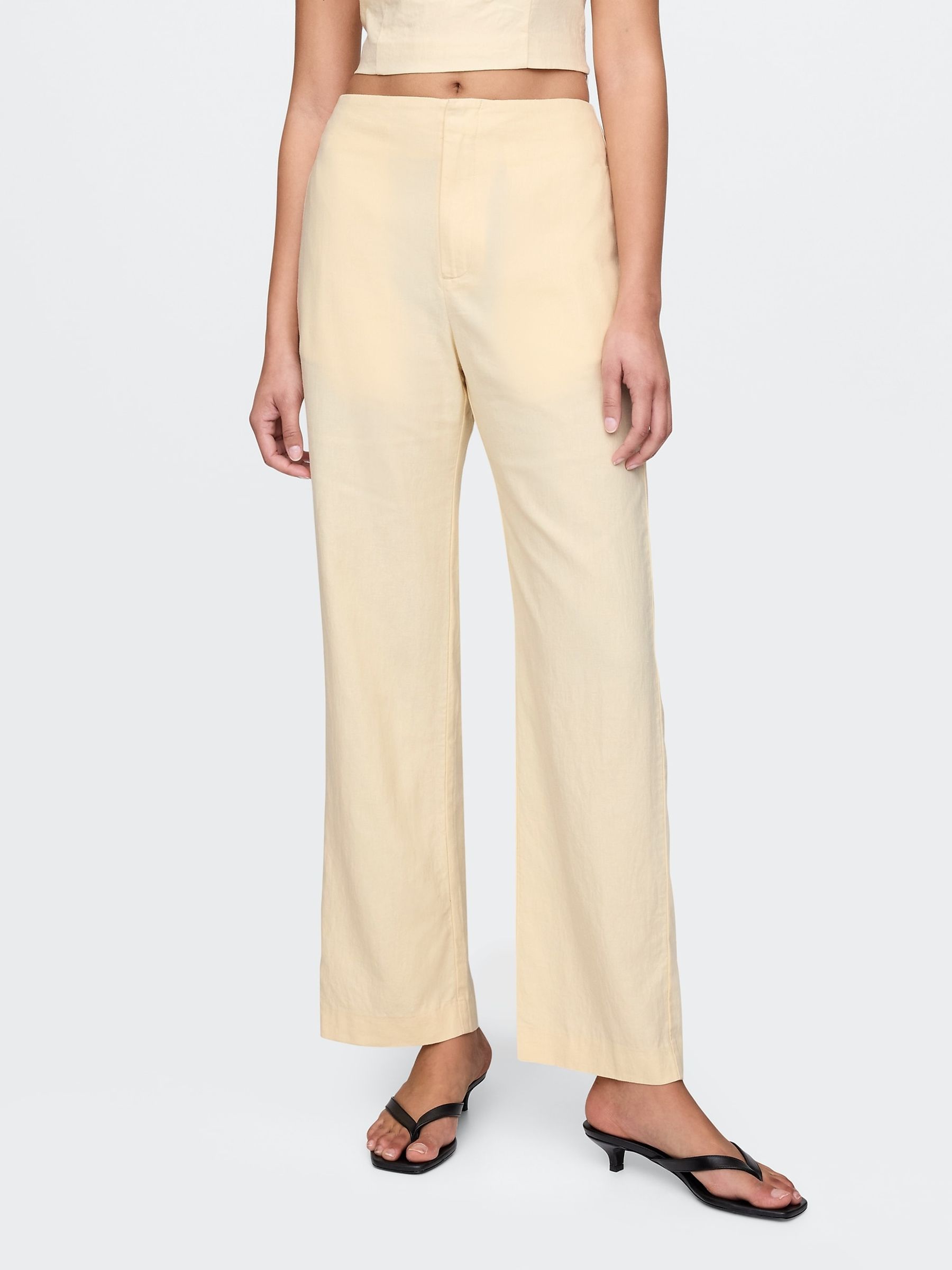 Butter Yellow Straight Leg Heavyweight Linen-Blend Trousers - Image 3 of 5
