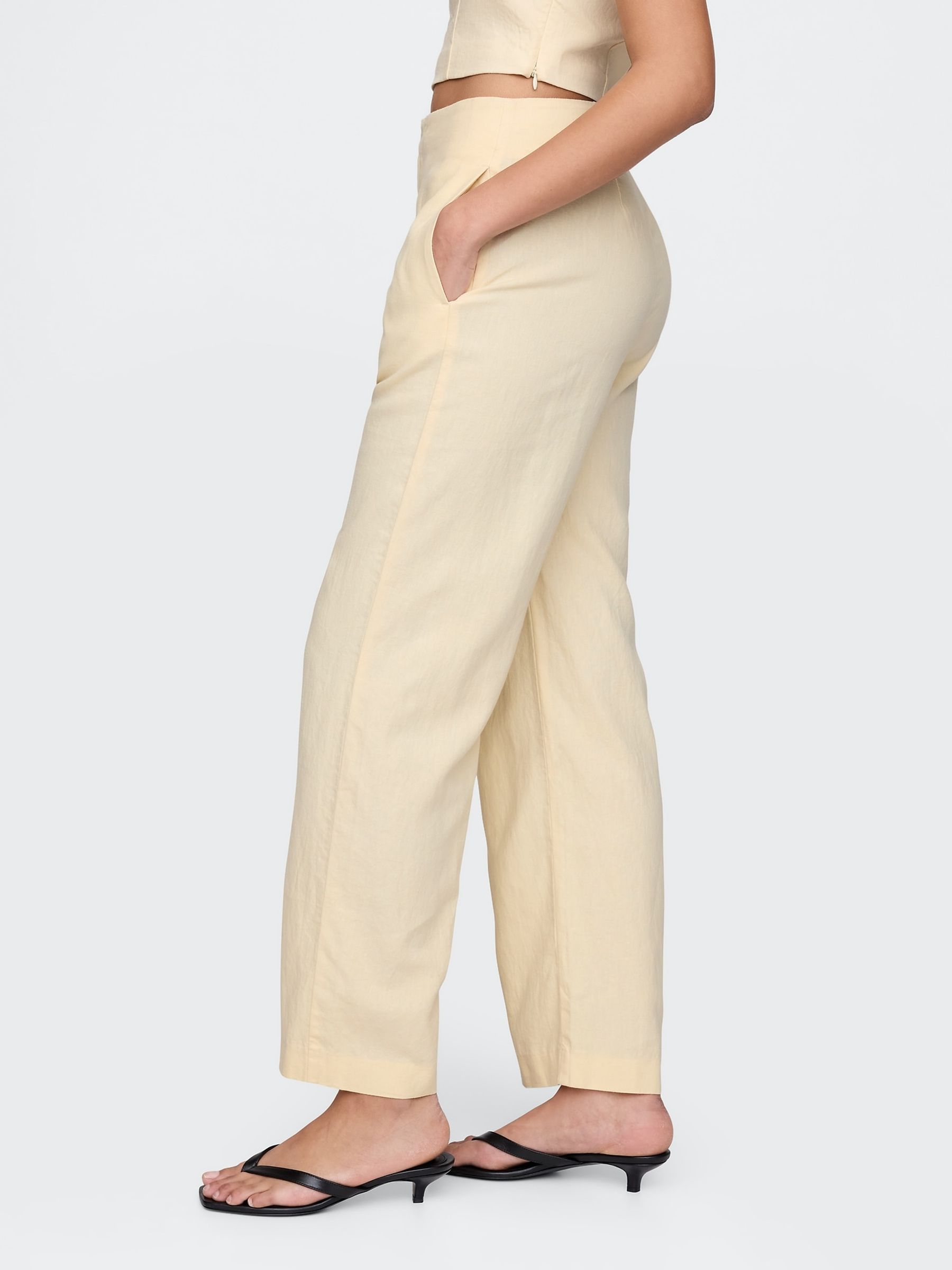 Butter Yellow Straight Leg Heavyweight Linen-Blend Trousers - Image 4 of 5