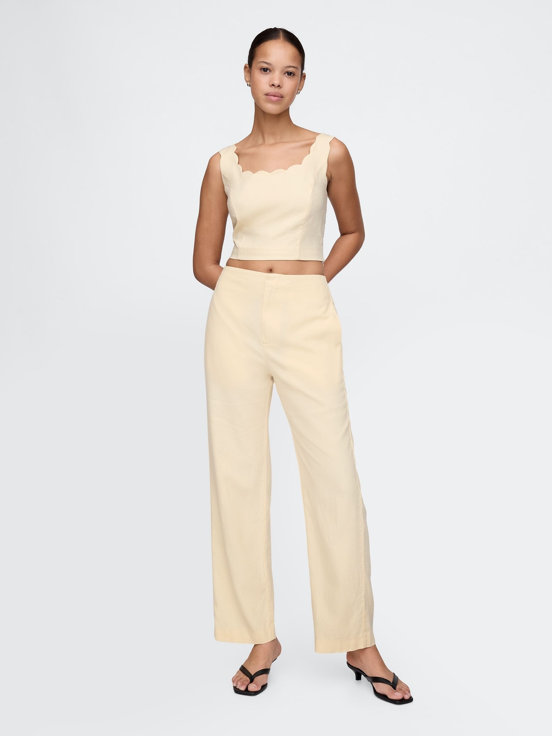Butter Yellow Straight Leg Heavyweight Linen-Blend Trousers - Image 5 of 5