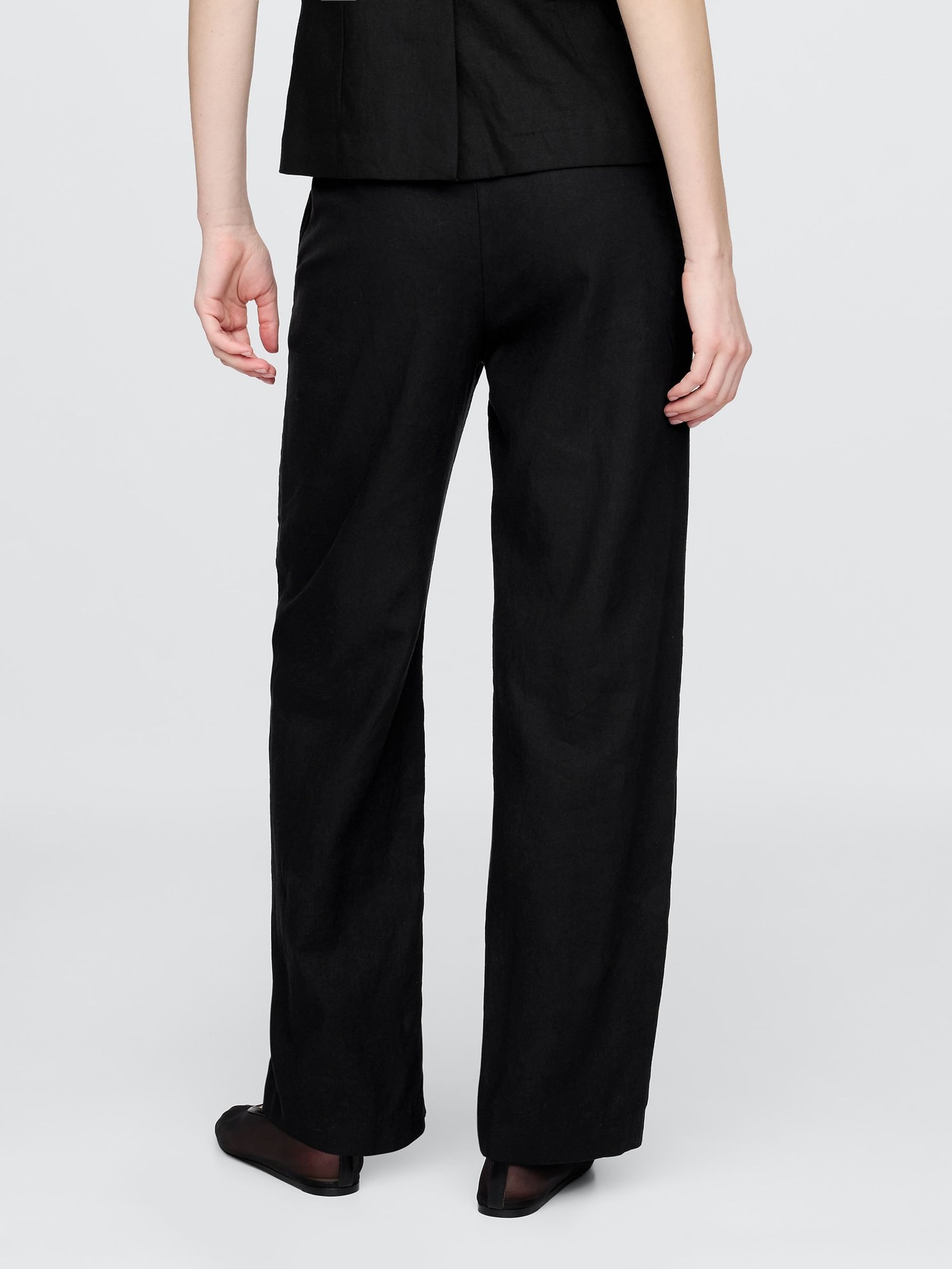 Black Straight Leg Heavyweight Linen-Blend Trousers - Image 2 of 5