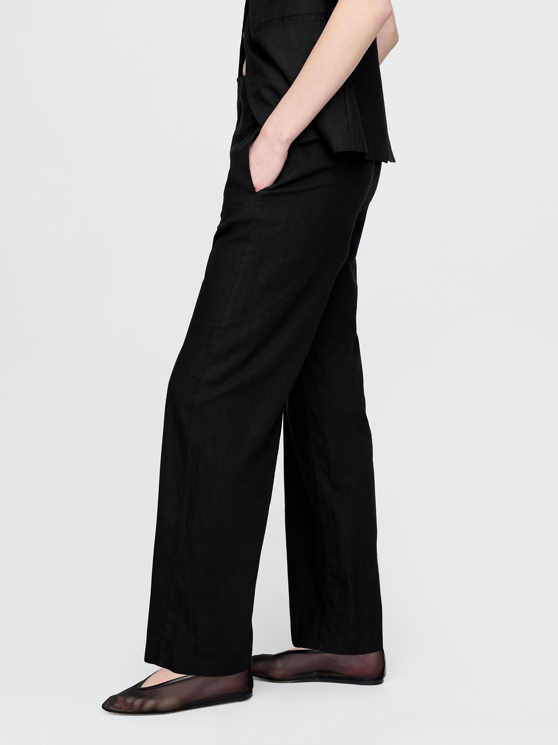 Black Straight Leg Heavyweight Linen-Blend Trousers - Image 3 of 5