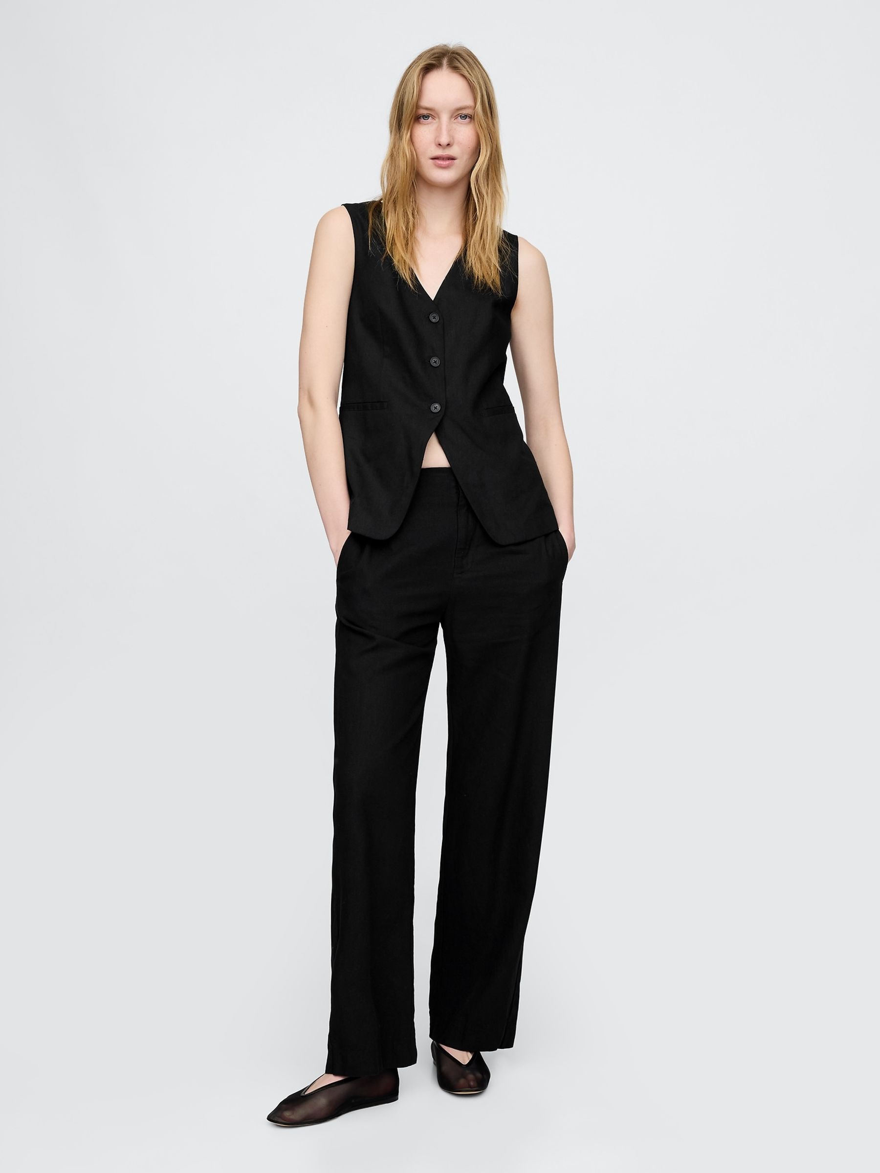 Black Straight Leg Heavyweight Linen-Blend Trousers - Image 4 of 5