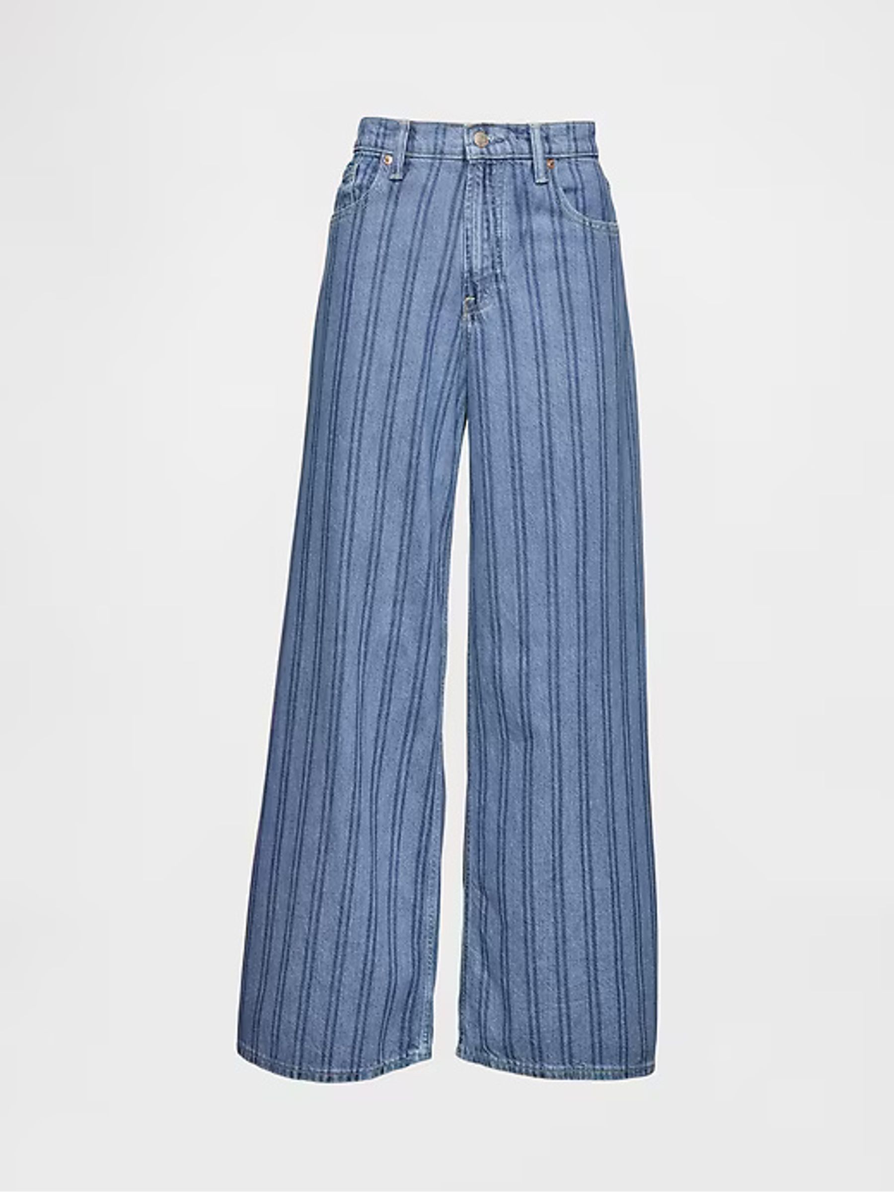 Blue Pinstripe Mid Rise UltraSoft Baggy Jeans - Image 8 of 9