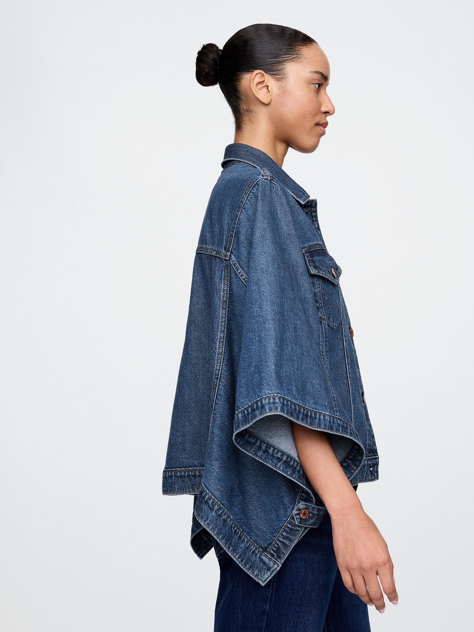 Dark Indigo Blue UltraSoft Denim Cape Jacket - Image 3 of 5