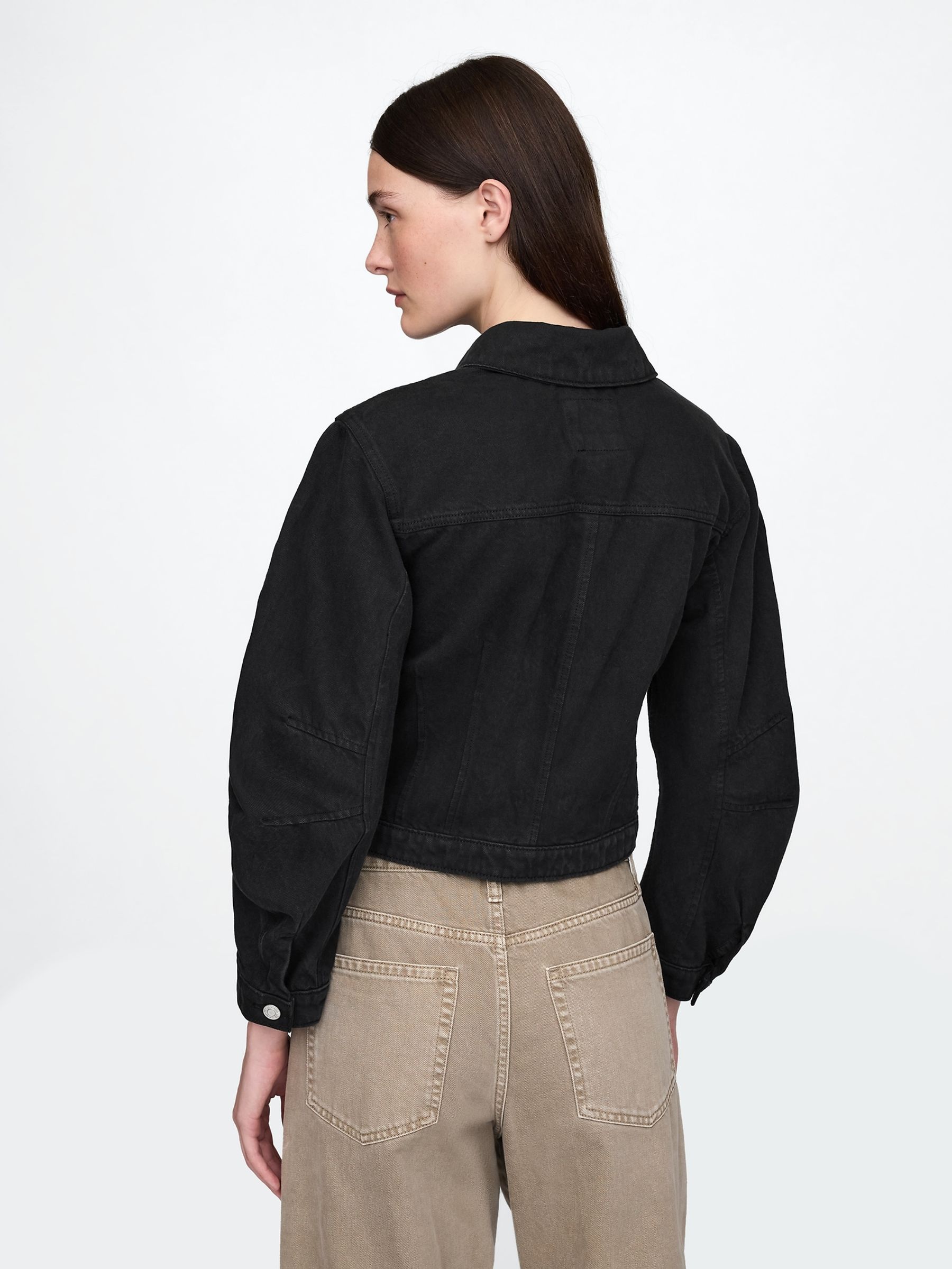 Black UltraSoft Barrel-Sleeve Cropped Jacket - Image 2 of 3