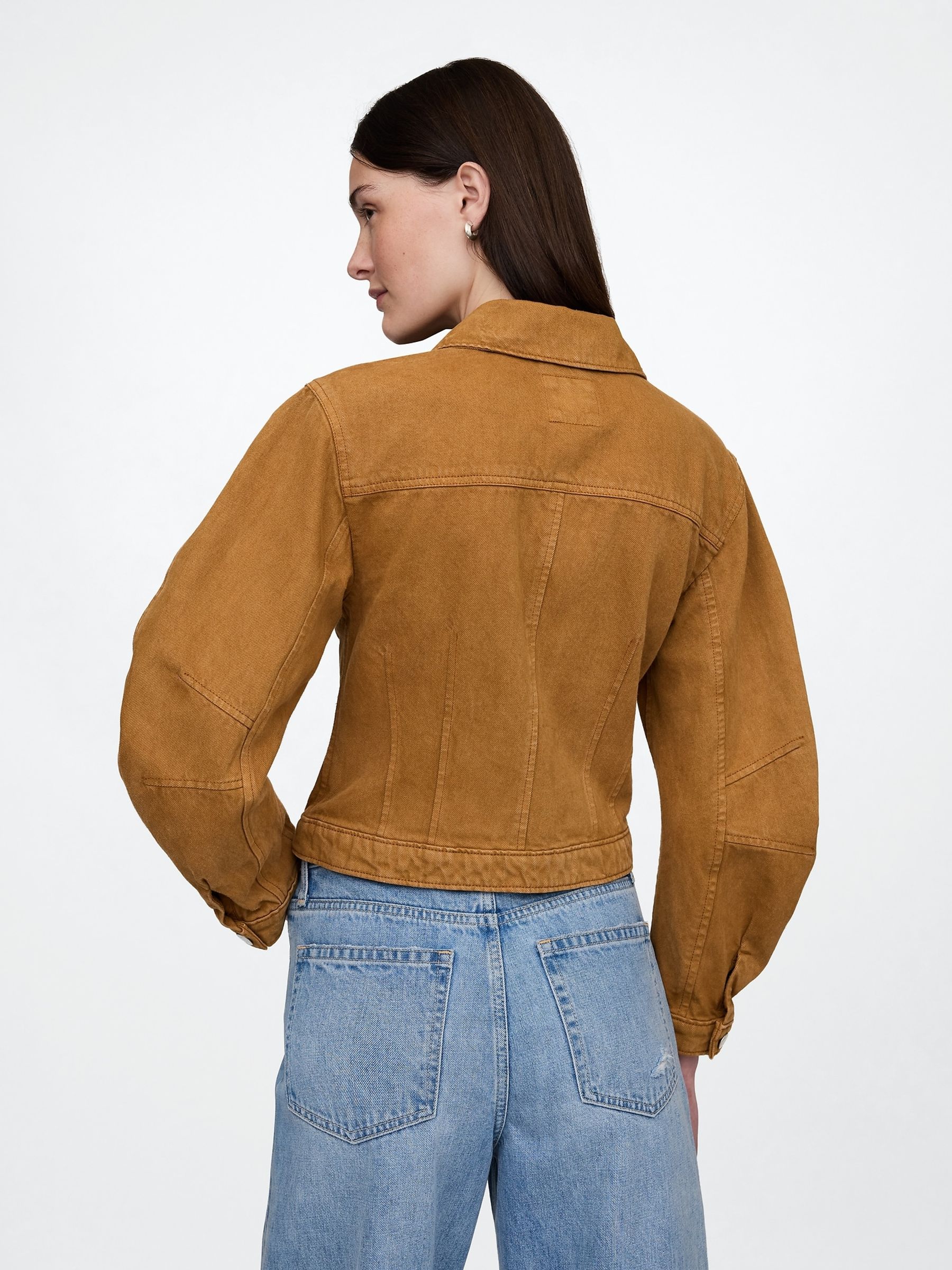Brown UltraSoft Cotton Barrel-Sleeve Cropped Jacket - Image 2 of 4