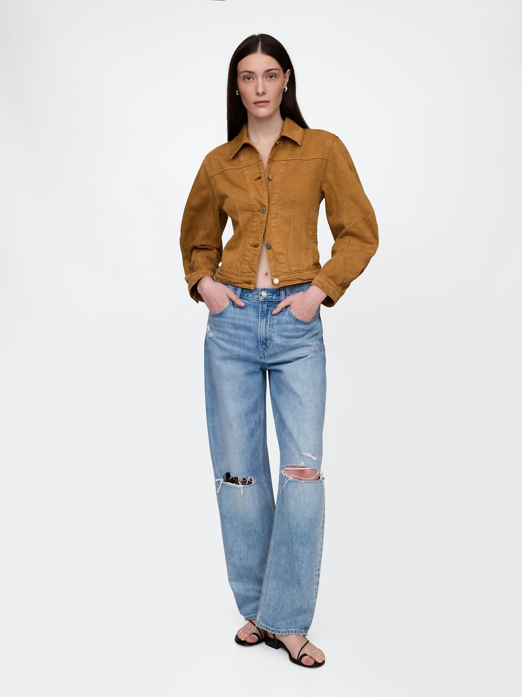 Brown UltraSoft Cotton Barrel-Sleeve Cropped Jacket - Image 3 of 4