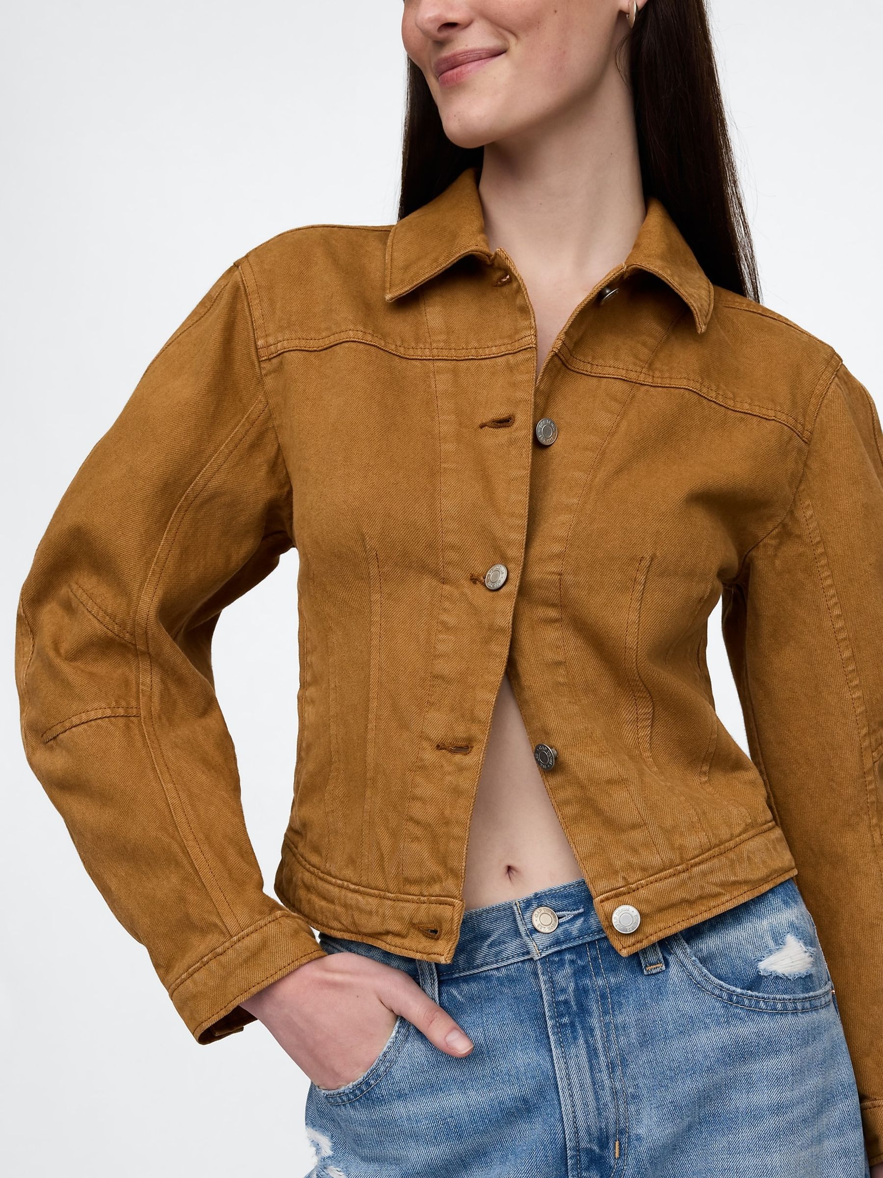 Brown UltraSoft Cotton Barrel-Sleeve Cropped Jacket - Image 4 of 4