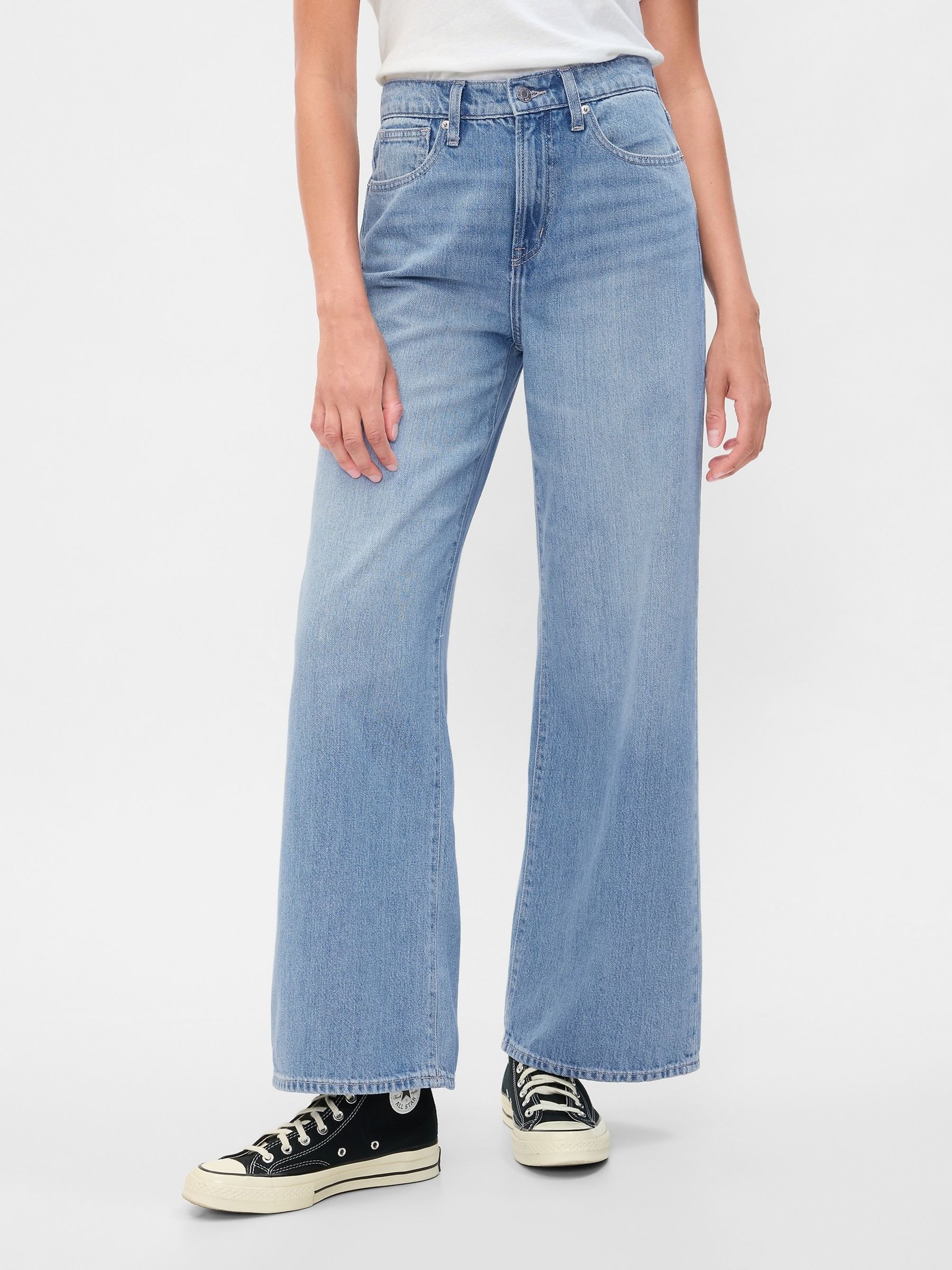 Blue Cotton High Waisted Wide Leg Jeans - Image 1 of 6