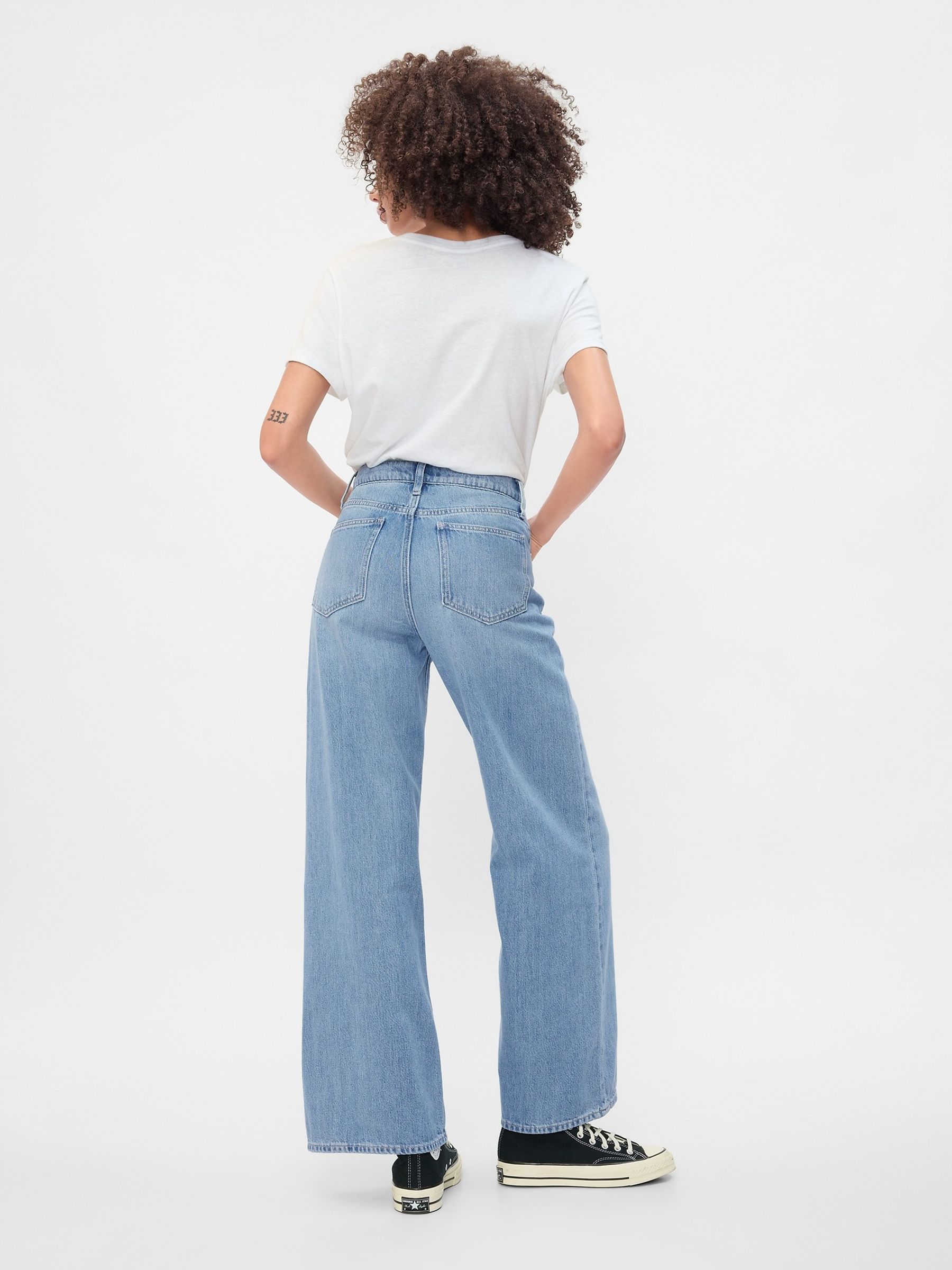 Blue Cotton High Waisted Wide Leg Jeans - Image 2 of 6