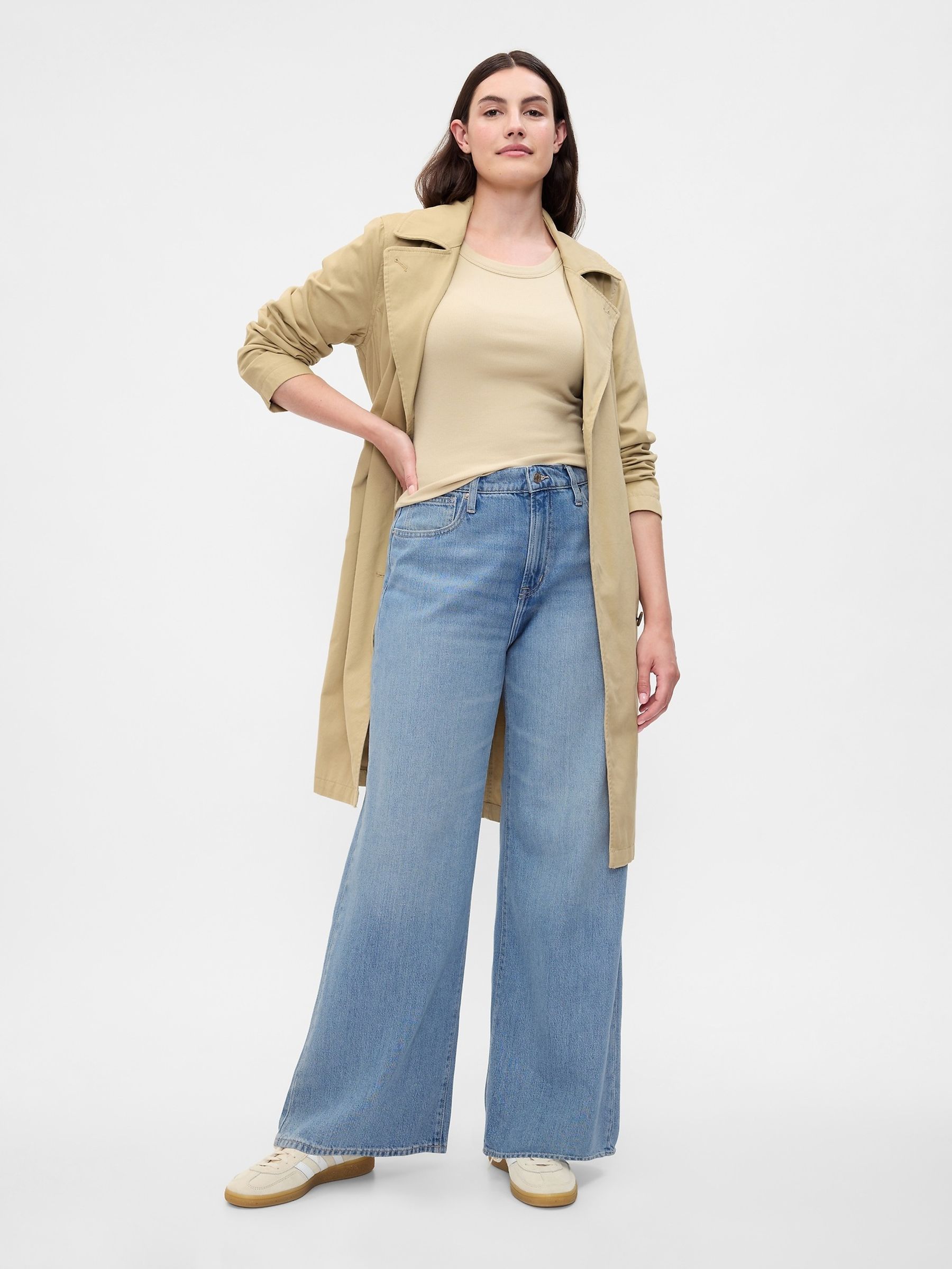 Blue Cotton High Waisted Wide Leg Jeans - Image 5 of 6