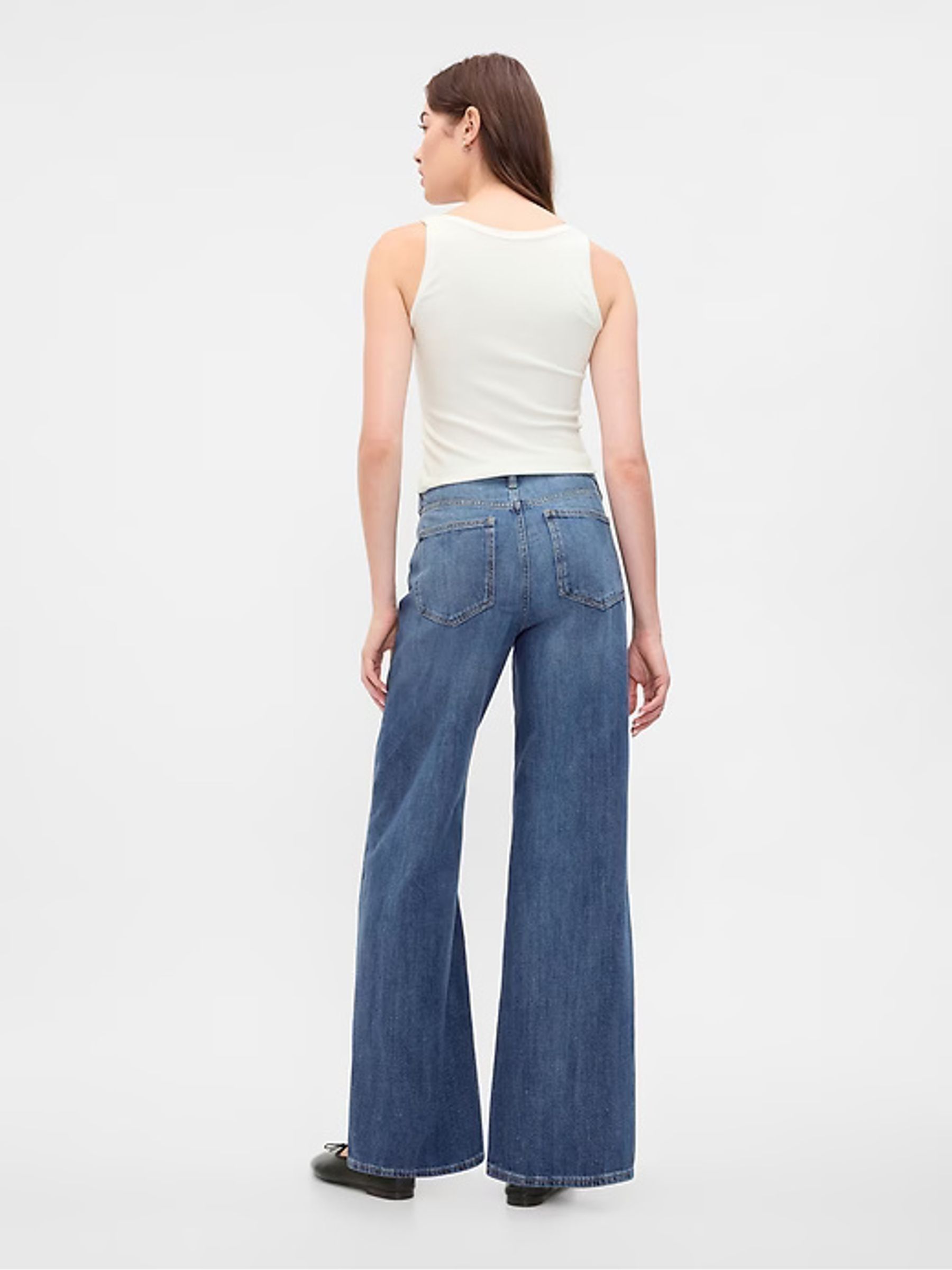 Dark Blue Cotton High Waisted Wide Leg Jeans - Image 2 of 4