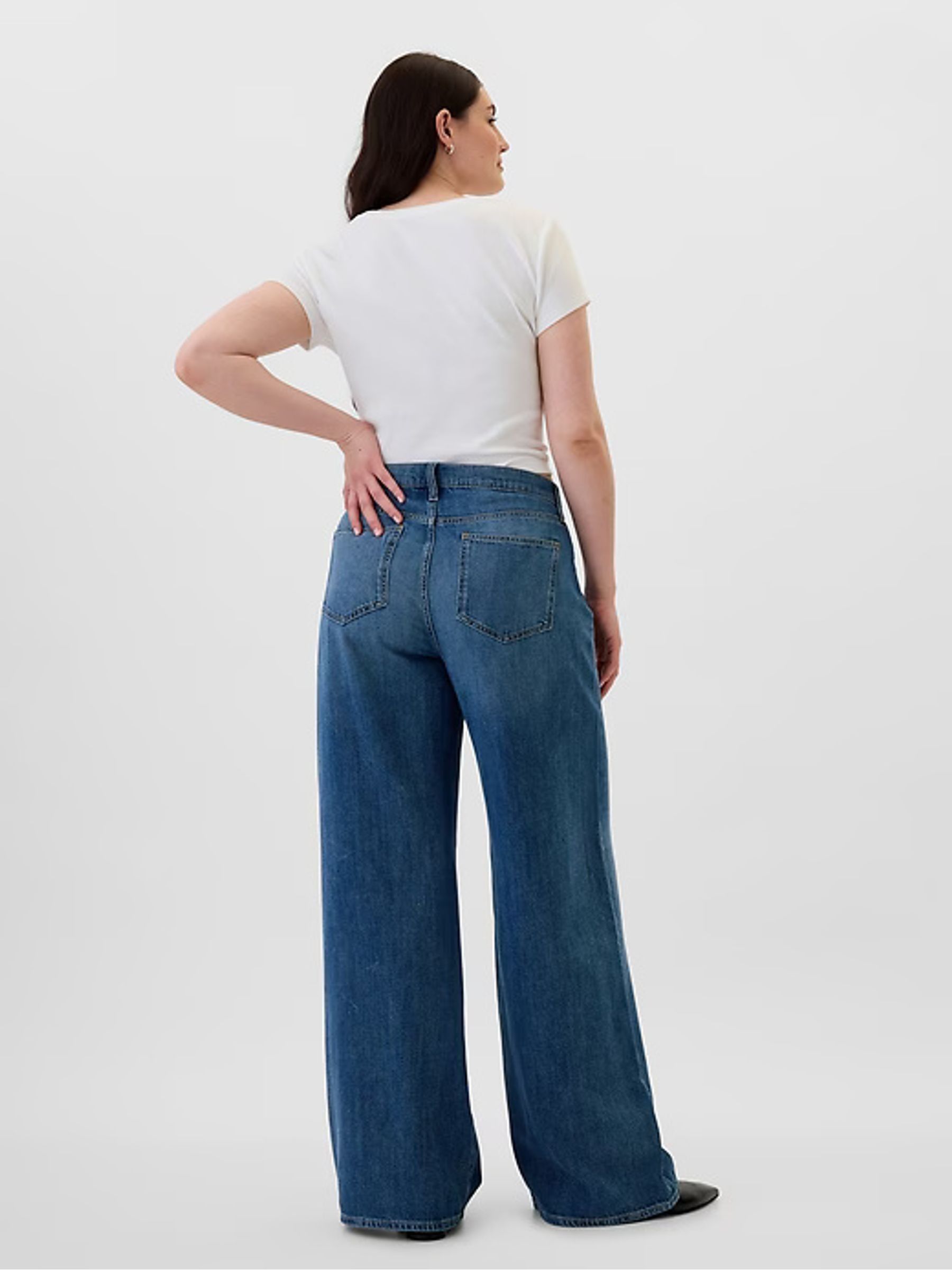 Dark Blue Cotton High Waisted Wide Leg Jeans - Image 4 of 4