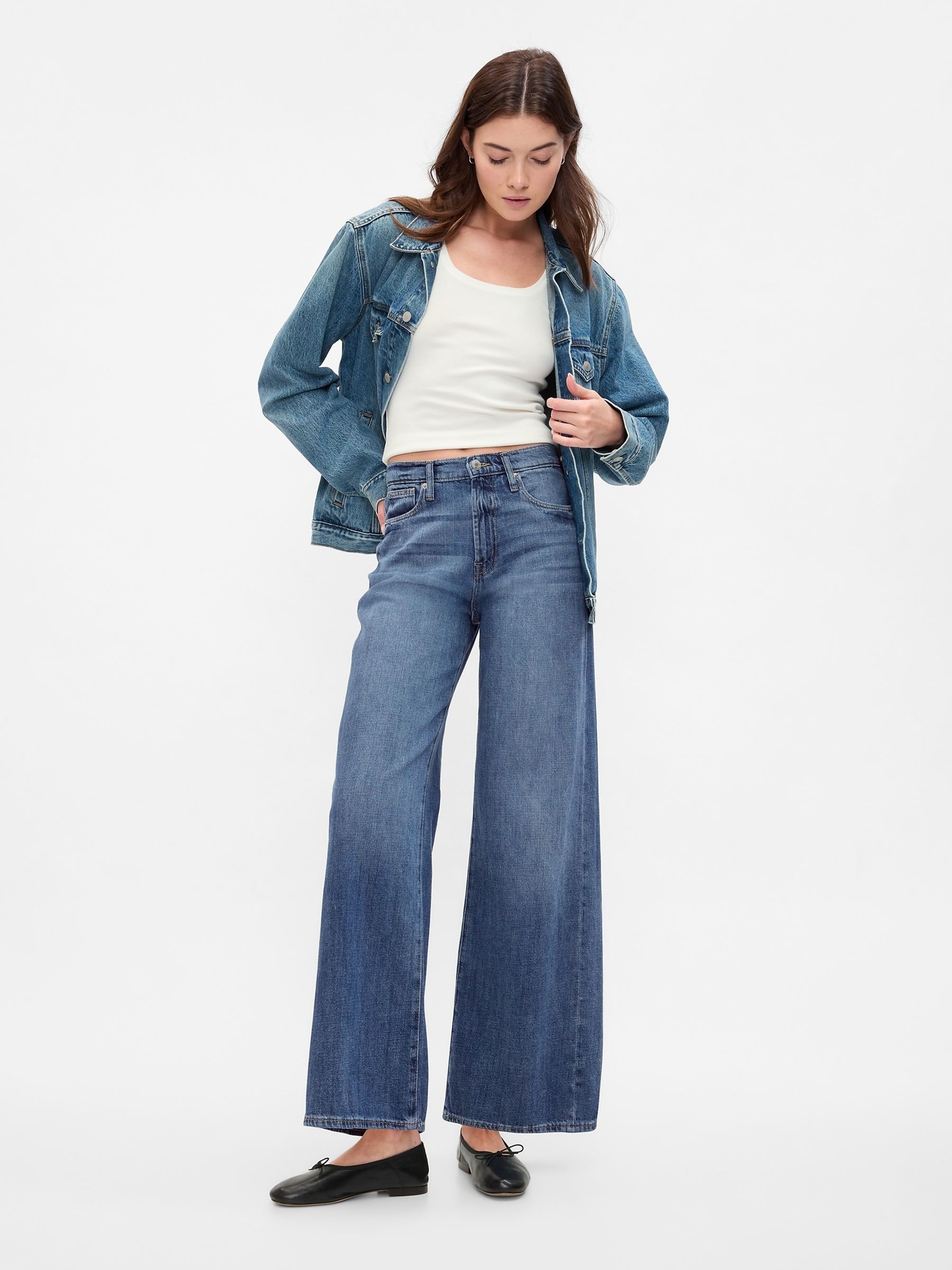 Dark Blue High Waisted Wide Leg Jeans - Image 5 of 7