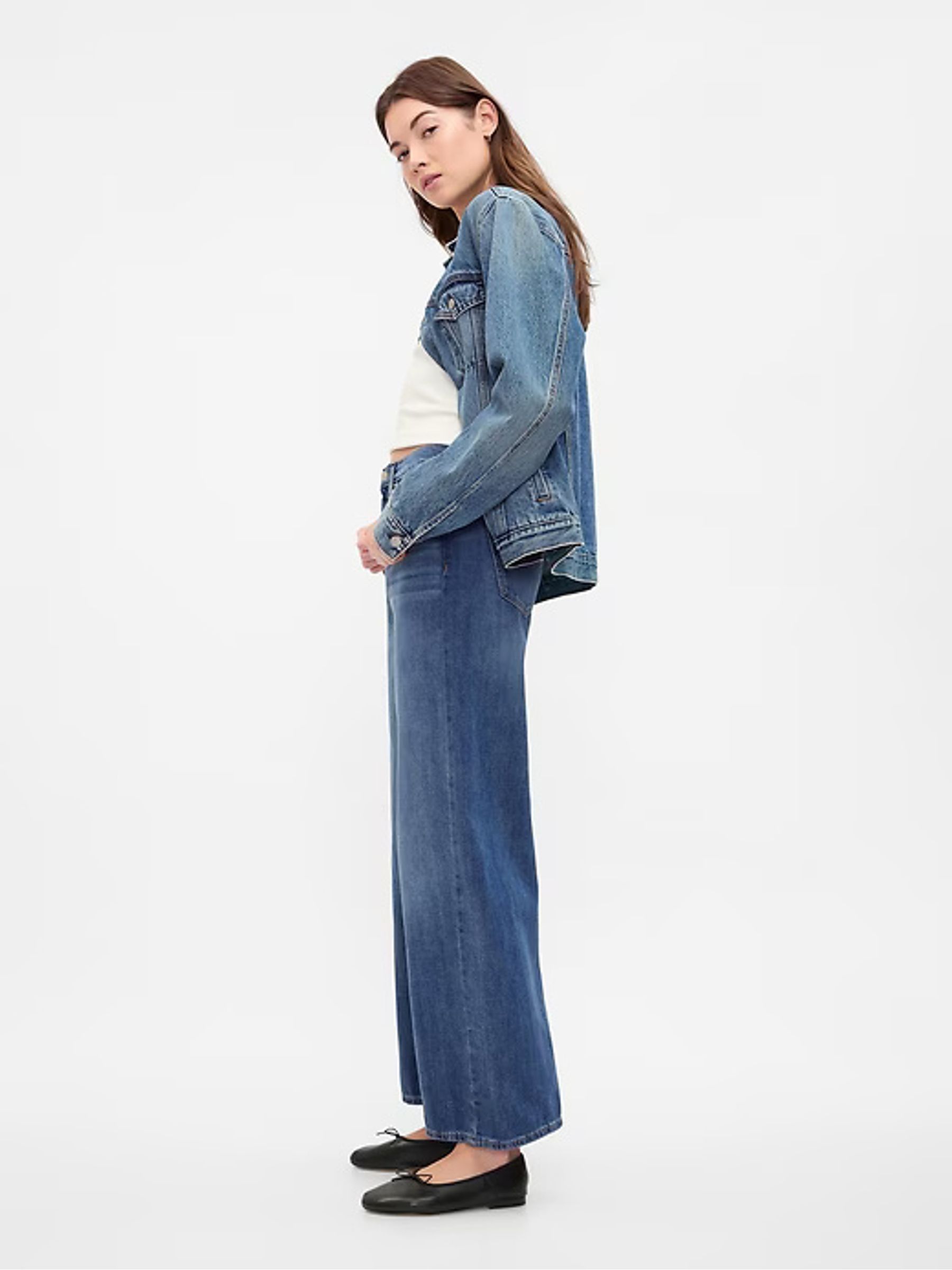Dark Blue High Waisted Wide Leg Jeans - Image 6 of 7