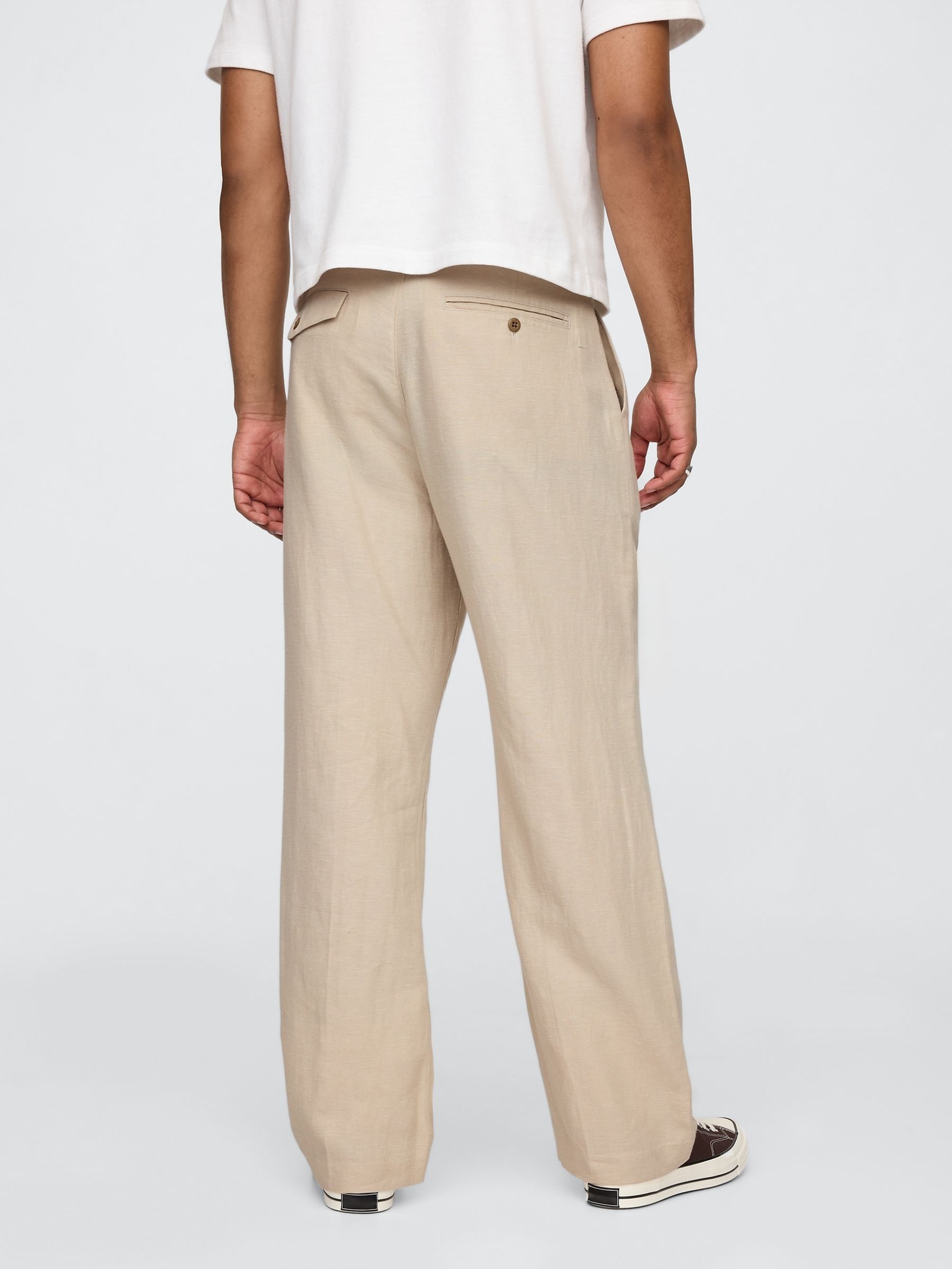 Beige Linen-Cotton 90s Loose Pleated Trousers - Image 2 of 5