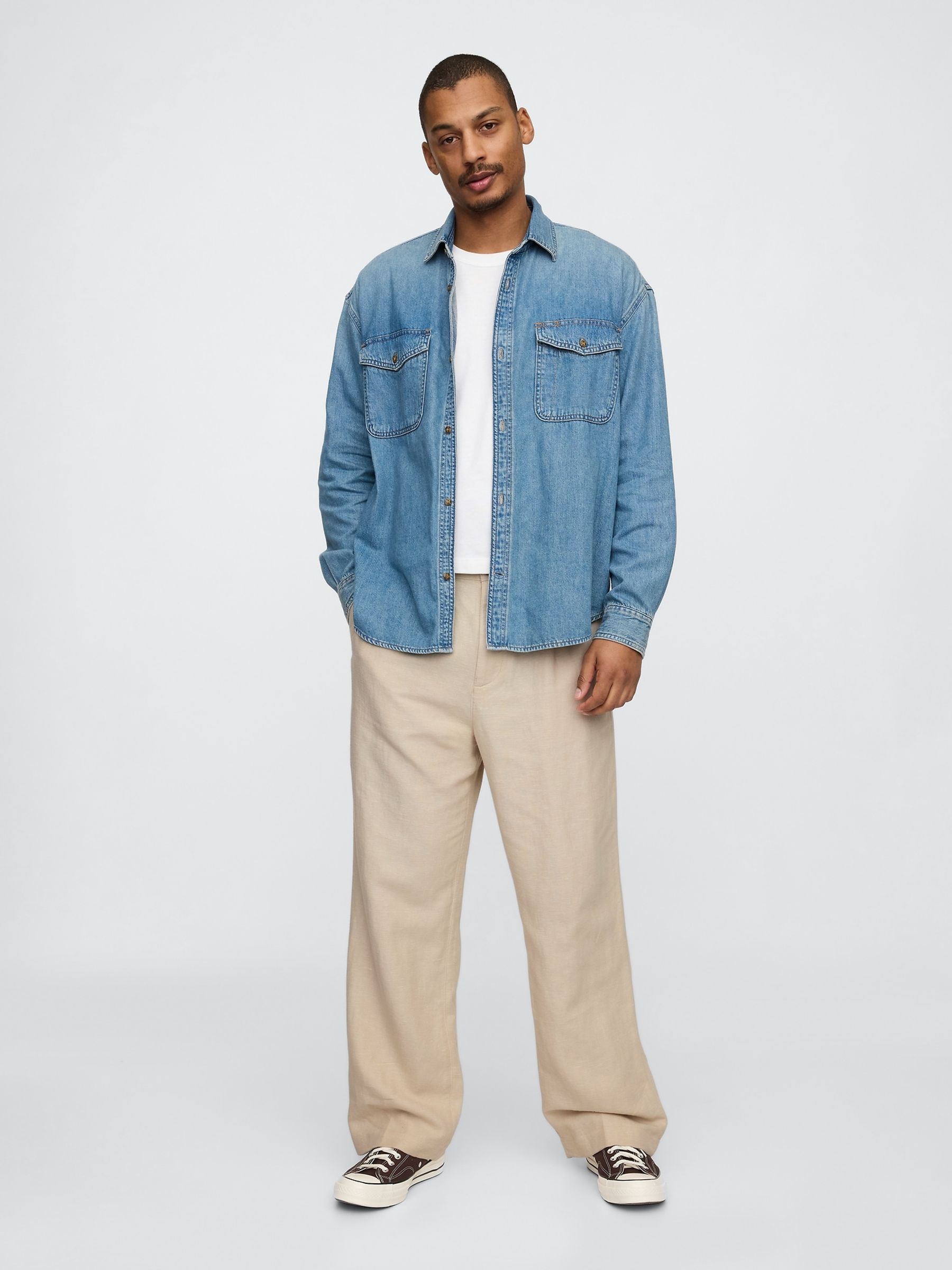 Beige Linen-Cotton 90s Loose Pleated Trousers - Image 3 of 5