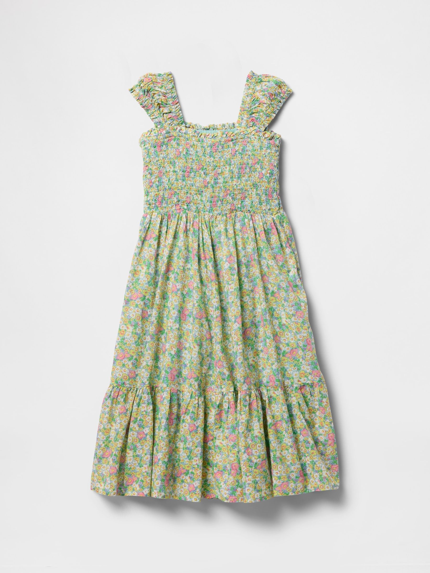 gap green floral dress Green Floral Cotton Cap-Sleeve Midi Dress (4-13yrs)