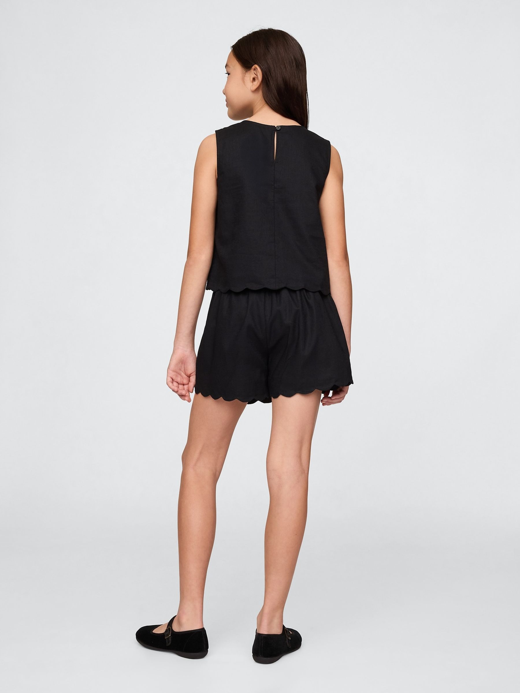 Black Linen-Cotton Scalloped Wrap Skort (4-13yrs) - Image 2 of 4