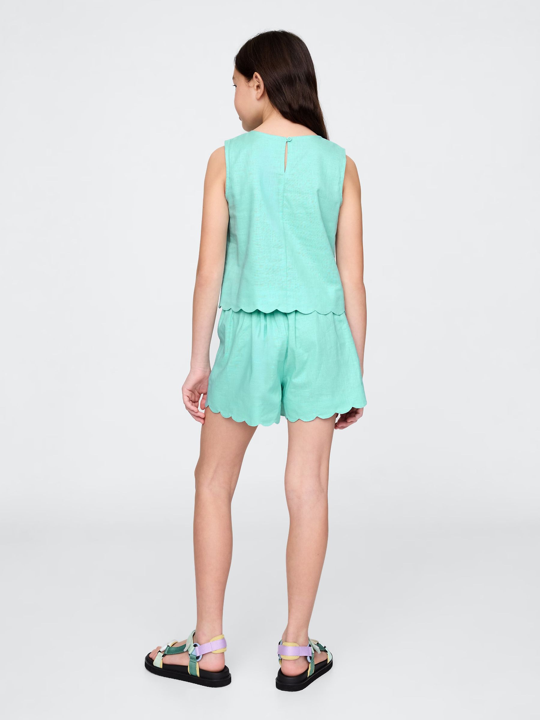 Green Linen-Cotton Scalloped Wrap Skort (4-13yrs) - Image 2 of 4