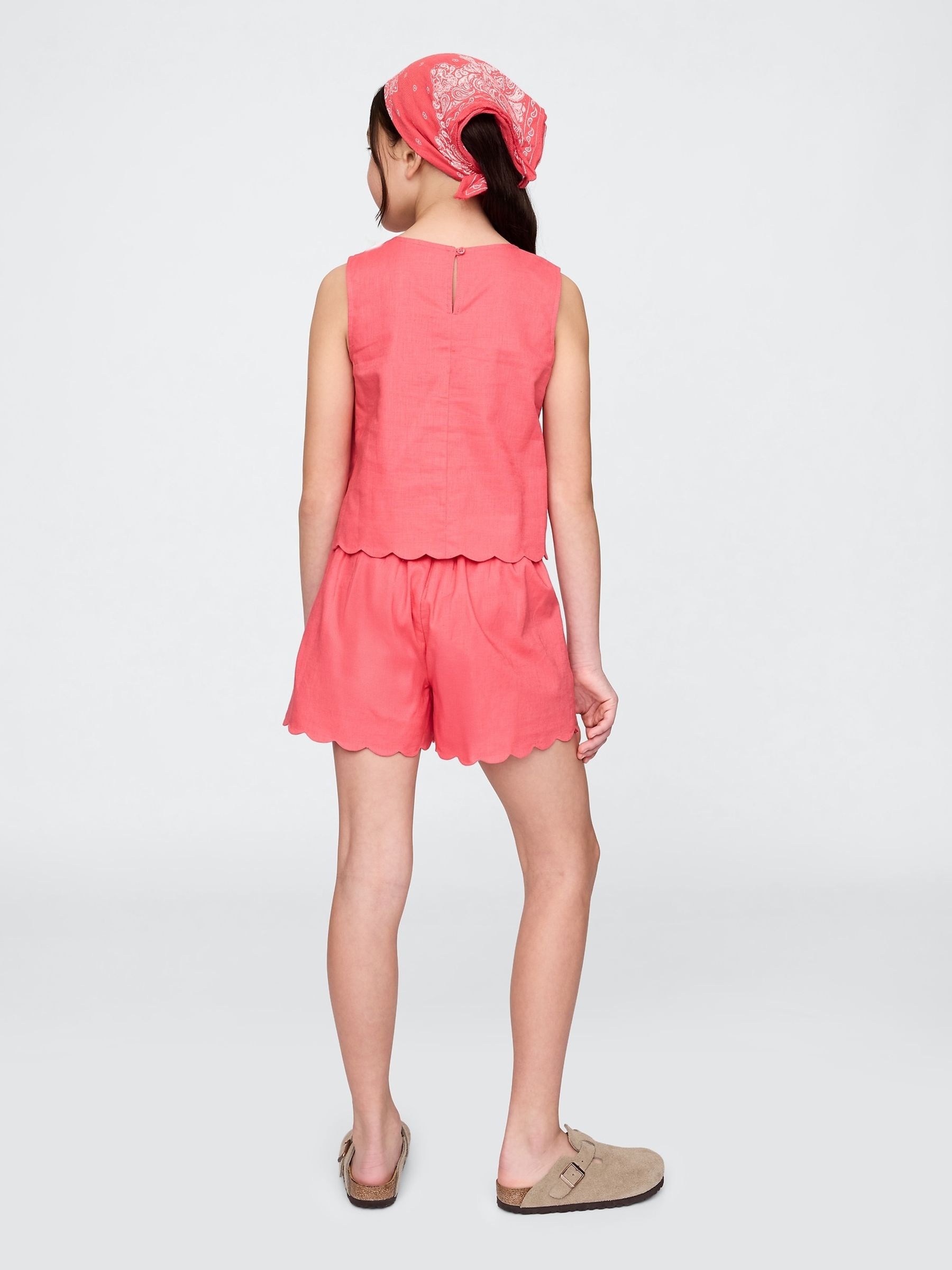 Coral Linen-Cotton Scalloped Wrap Skort (4-13yrs) - Image 2 of 4