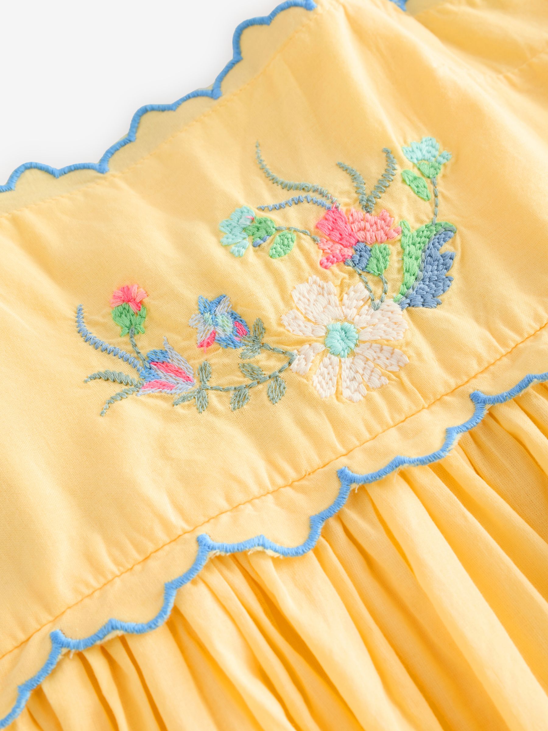 Yellow Floral Cotton Embroidered Midi Dress (4-13yrs) - Image 5 of 6